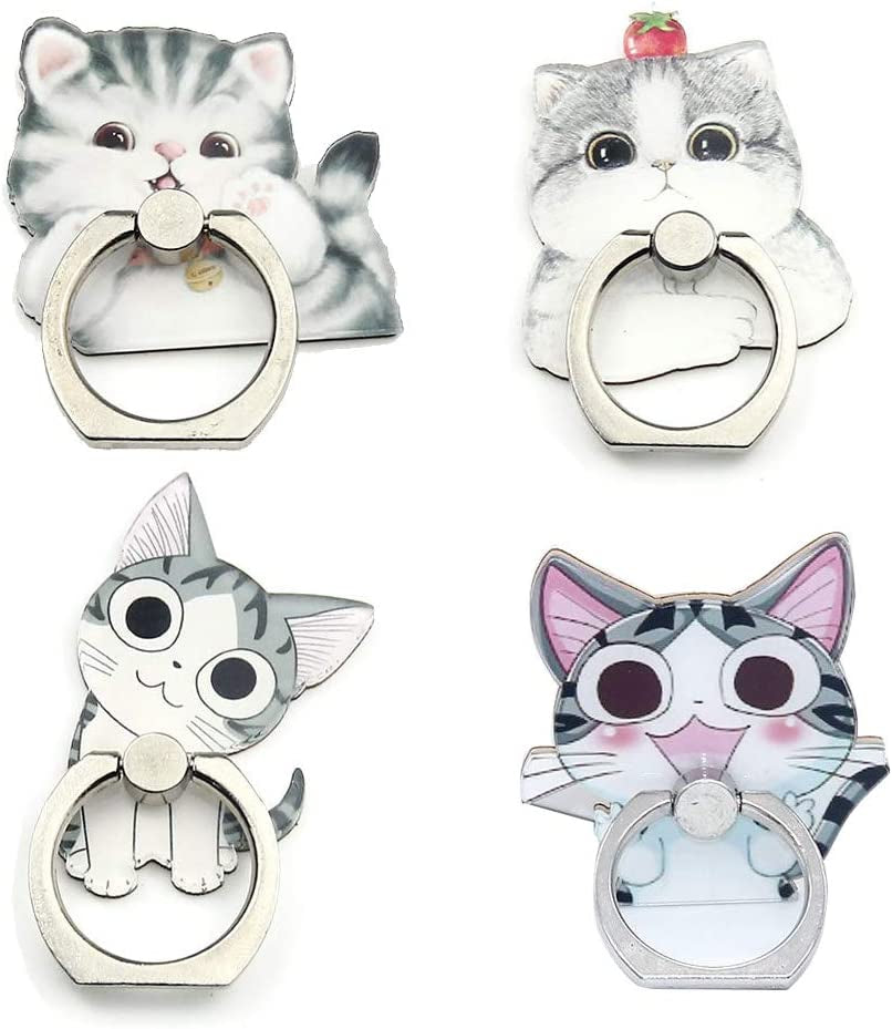 4-Pcs Phone Ring Holder Stand, Cute Animal Dogs Cats Butterfly Ring Stand 360 Rotation Finger Ring Grip Kickstand for Cellphones and Tablets (Dogs Ring)  Mixtecc Cats Ring  