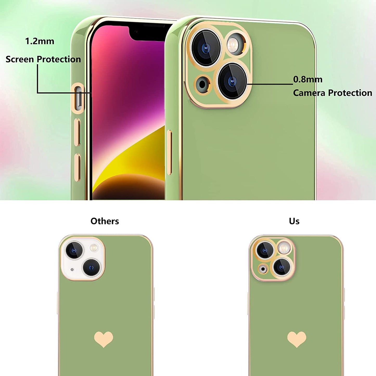 Tksafy for Iphone 14 Case, Cute Love Heart Pattern for Women Girls with Camera Protection, Anti-Scratch Plating Soft TPU Shockproof Bumper Phone Cover for Apple Iphone 14 6.1-Inch 2022, Light Green  Tksafy   