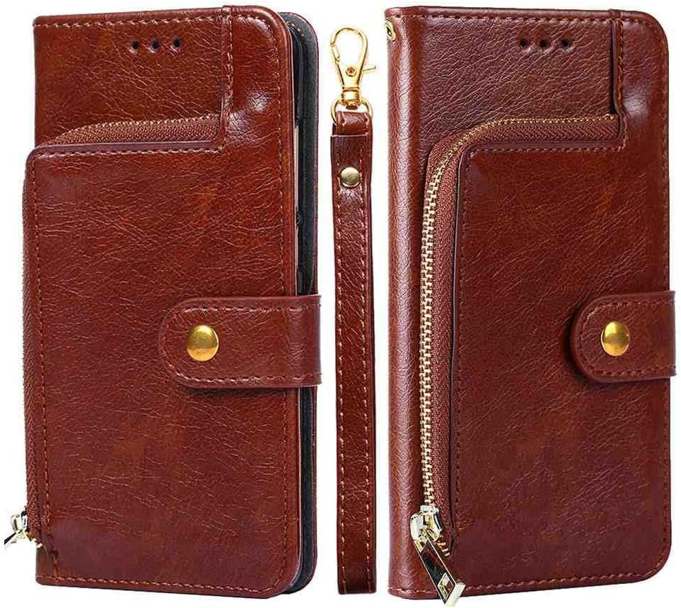 Mojiery Phone Cover Zipper Wallet Folio Case for LG G6, Premium PU Leather Slim Fit Cover for LG G6, 1 Photo Frame Slot, 3 Card Slots, Dirt-Proof, Golden  MojieRy Brown Lg W10 