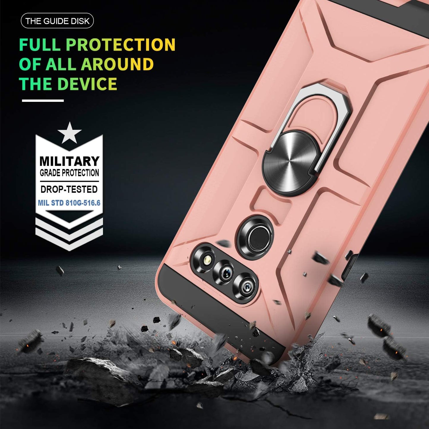 G8 Thinq Case, G8 Case with HD Screen Protector, Atump 360° Rotation Ring Holder Kickstand [Work with Magnetic Car Mount] PC+ TPU Phone Case for LG G8, Rose Gold  Atump   