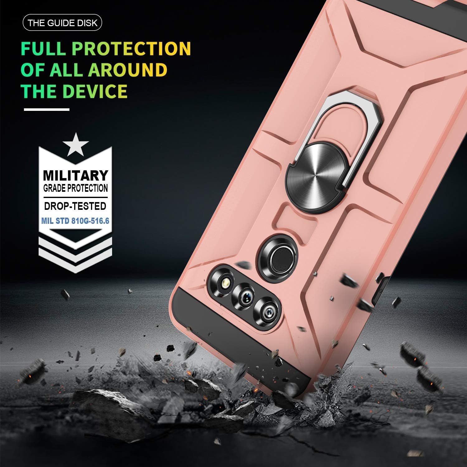 G8 Thinq Case, G8 Case with HD Screen Protector, Atump 360° Rotation Ring Holder Kickstand [Work with Magnetic Car Mount] PC+ TPU Phone Case for LG G8, Rose Gold  Atump   