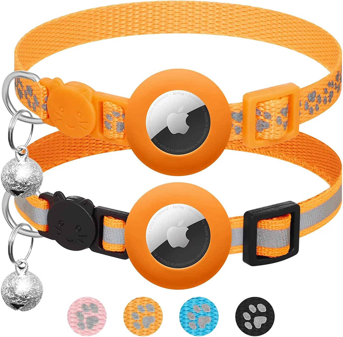 2Pack Airtag Cat Collar Breakaway with Bell,Reflective Kitten Collar with Apple Airtag Cat Collar Holder,Adjustable 7-12In,Safety Buckle for Girl Boy Cats,Pet Supplies,Accessories,Gifts (Pink)  LAFAYI Orange  