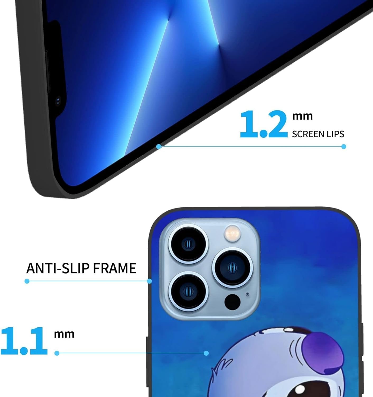 For LG G7 Thinq, Cartoon Ohana Blue Animal Stih #02 Protective Smooth Silicone Shockproof Soft TPU Black Phone Case Back Cover  LARUZE   