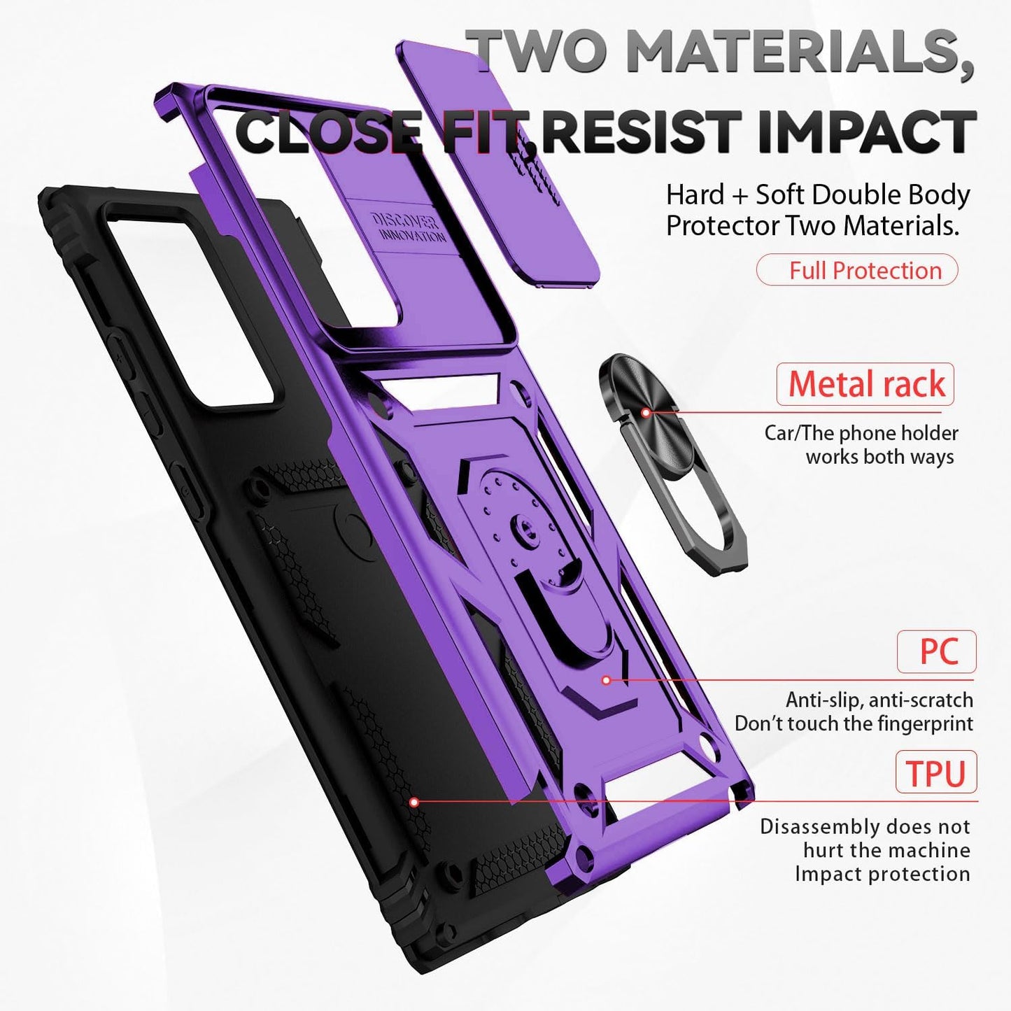 For Samsung Galaxy Note 20 Ultra Case with Camera Lens Cover HD Screen Protector, Military-Grade Drop Tested Magnetic Ring Holder Kickstand Protective Phone Case for Galaxy Note 20 Ultra 5G (Purple)  JINZHI Inc   