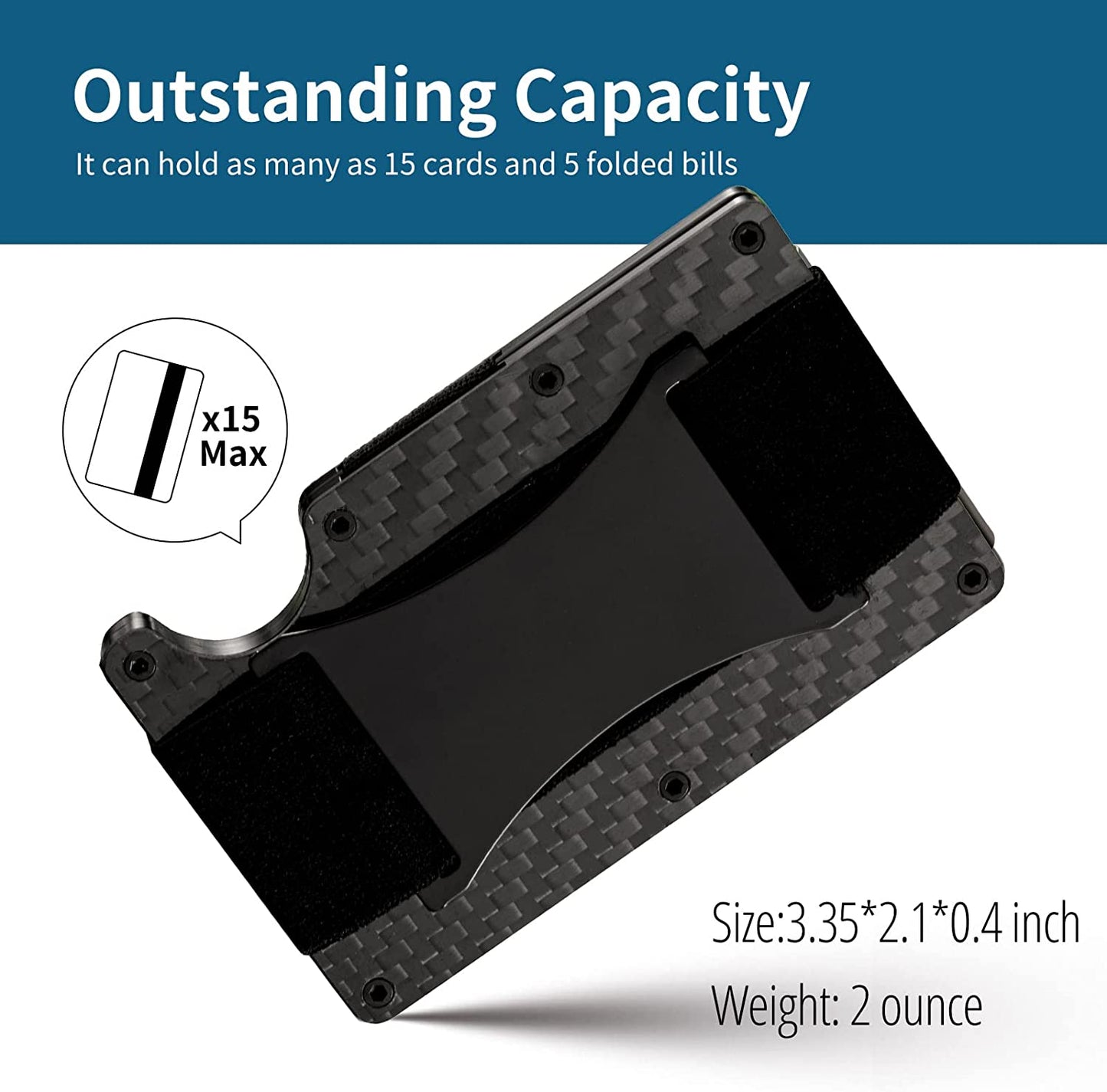 Ahtai Carbon Fiber Wallet for Men - Minimalist Wallet with Cash Strap - Slim Money Clip Metal Wallet - RFID Blocking Mens Wallet with Gift Box - Cash Credit Card Holder  AhTai   