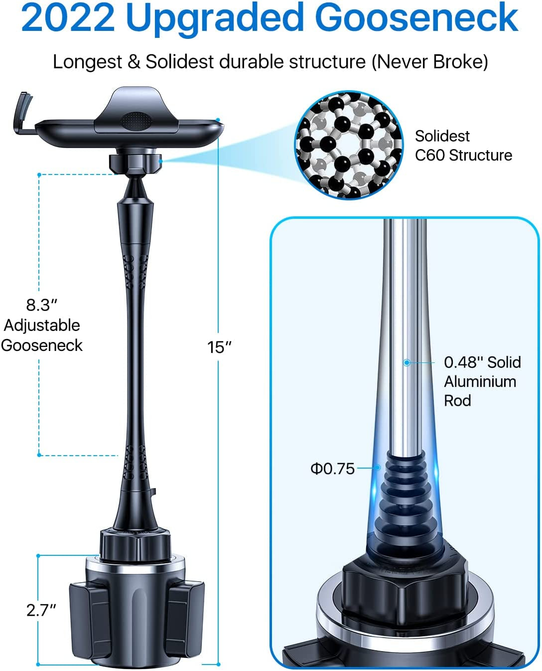Andobil [Newest & Solidest 15In Cup Holder Phone Mount, [Stable & Adjustable] Long Gooseneck Cup Phone Holder for Car Truck [Military-Grade] Fit for Iphone 14 13 12 Pro Max & All Cell Phones  andobil   