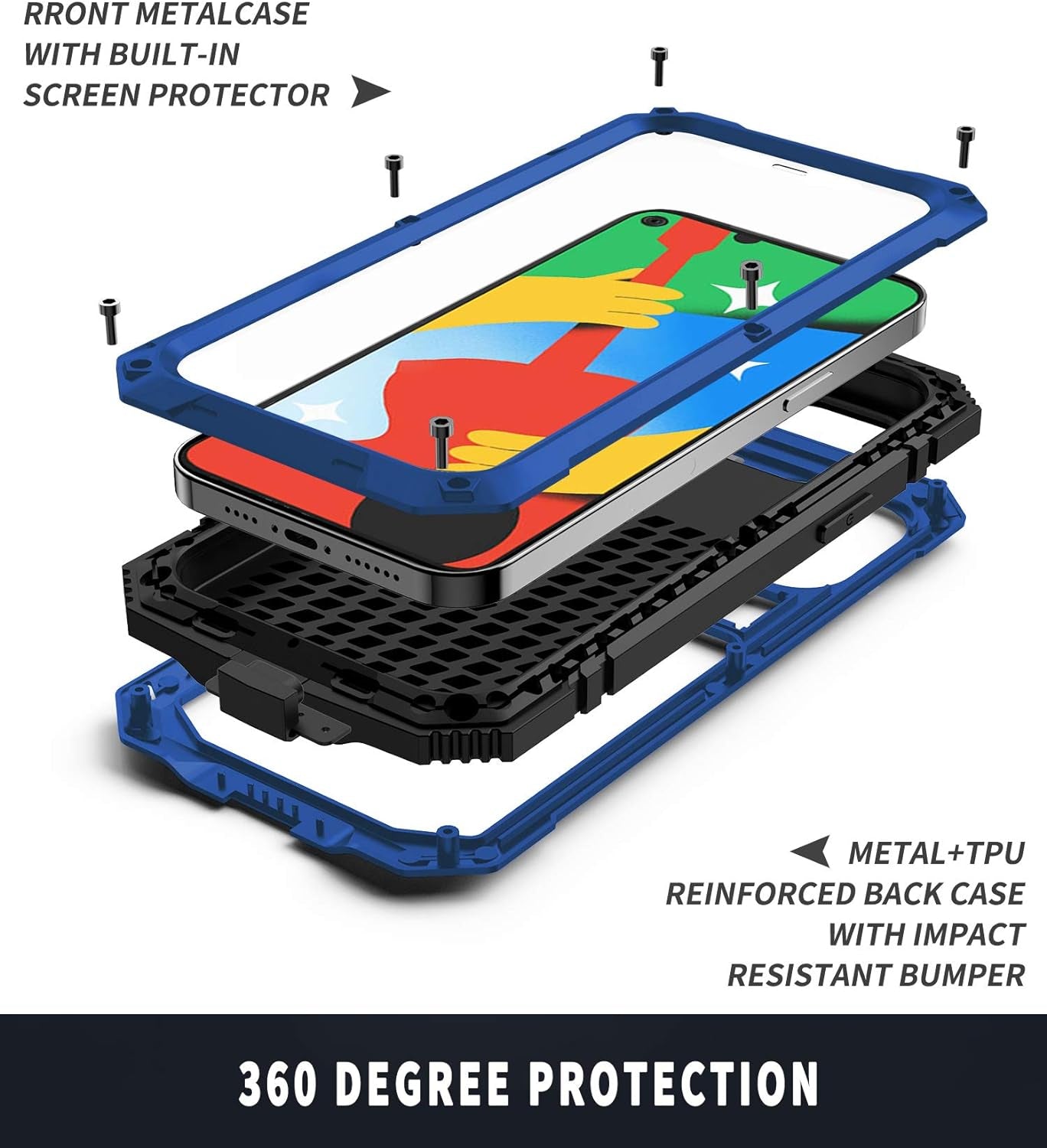 Simicoo Google Pixel 4A 5G Bumper Silicone Case Military Shockproof Heavy Duty Rugged Case Built-In Screen Protector Stand Cover for Google Pixel 4A 5G (Blue, Pixel 4A 5G)  Simicoo   