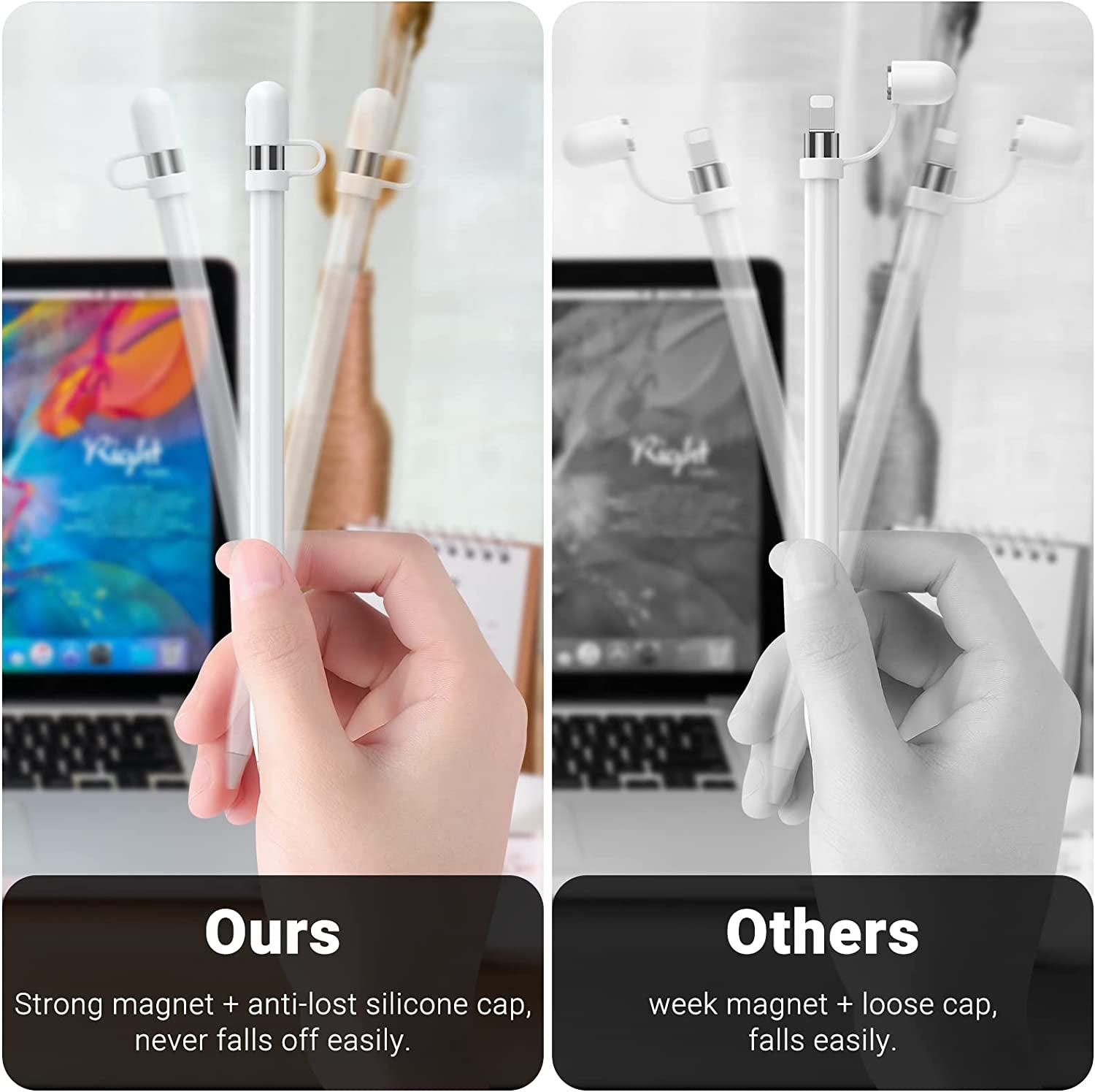 TITACUTE for Apple Pencil Cap 1St Generation Magnetic Ipencil Replacement for Apple Pen Top Stylus Cover Antifall Silicone Holder for Ipad Pro 10.5" 12.9" 9.7" for Ipad 10 9 8 7 6 Air 3 Mini 5Th White  TITACUTE   