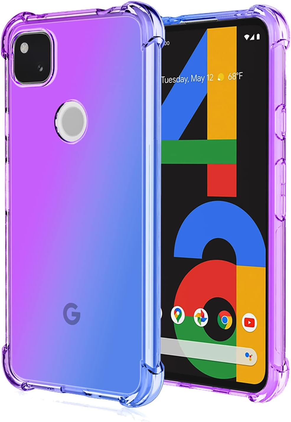 OEURVQO for Pixel 4A Google 4A Case [Not Fit 4A 5G] Clear Cute Gradient Colorful Slim Soft TPU Shockproof Bumper Anti-Scratch Protective Phone Cover for Google Pixel 4A (Pink/Green)  OEURVQO Purple Blue  