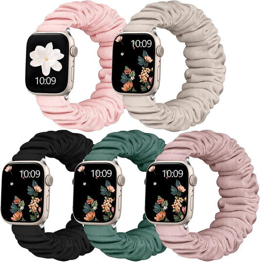 Adorve 5 Pack Scrunchie Bands Compatible with Apple Watch Band 38Mm 40Mm 41Mm 42Mm 44Mm 45Mm 49Mm for Women, Cute Fabric Scrunchy Adjustable Elastic Strap for Iwatch SE Ultra Series 8 7 6 5 4 3 2 1  Adorve   