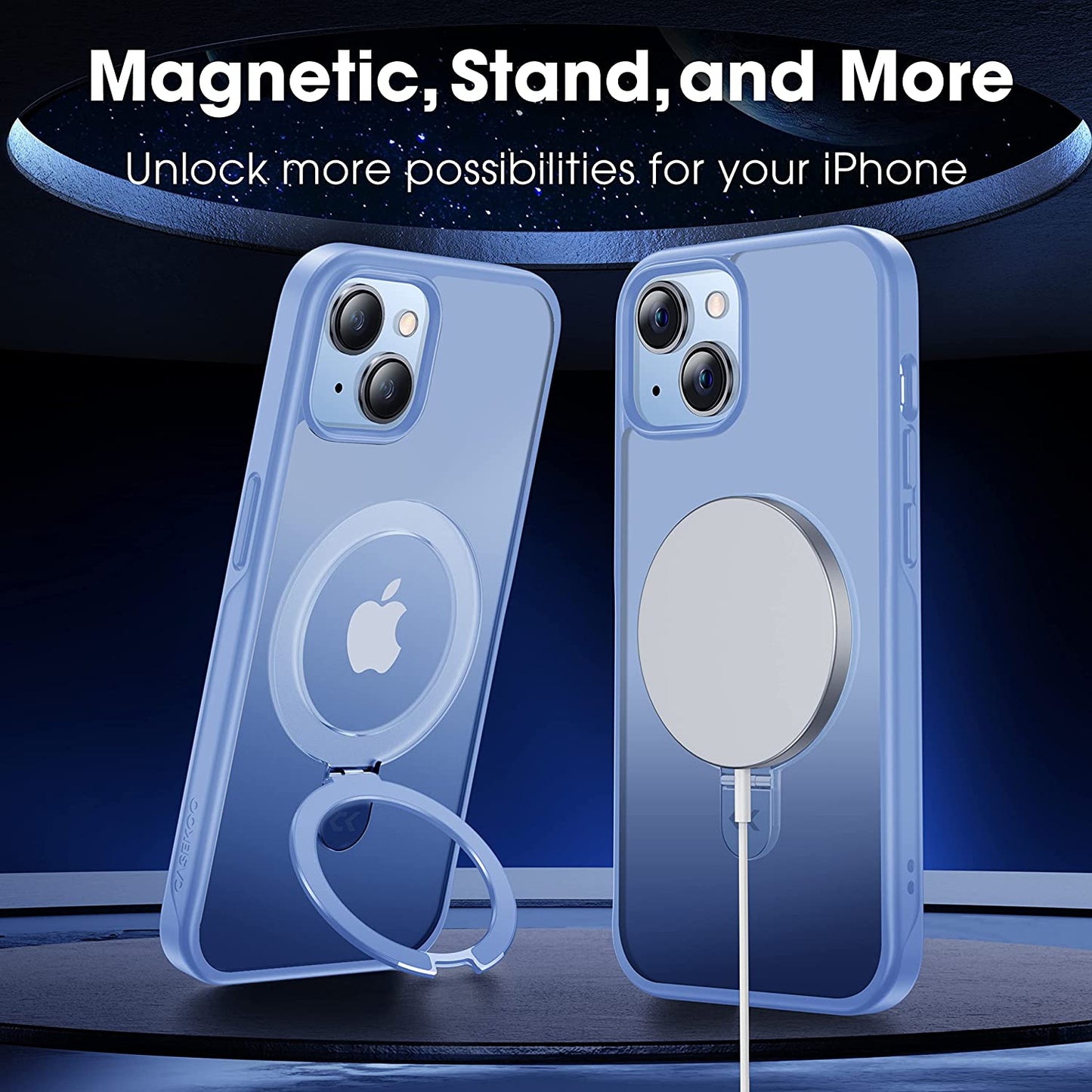 CASEKOO for Iphone 13 Case/Iphone 14 Case with Magnetic Invisible Stand [Military Drop Protection] [Compatible with Magsafe] Shockproof Slim Translucent Matte Phone Cases for Men Women 6.1 Inch, Blue  CASEKOO   