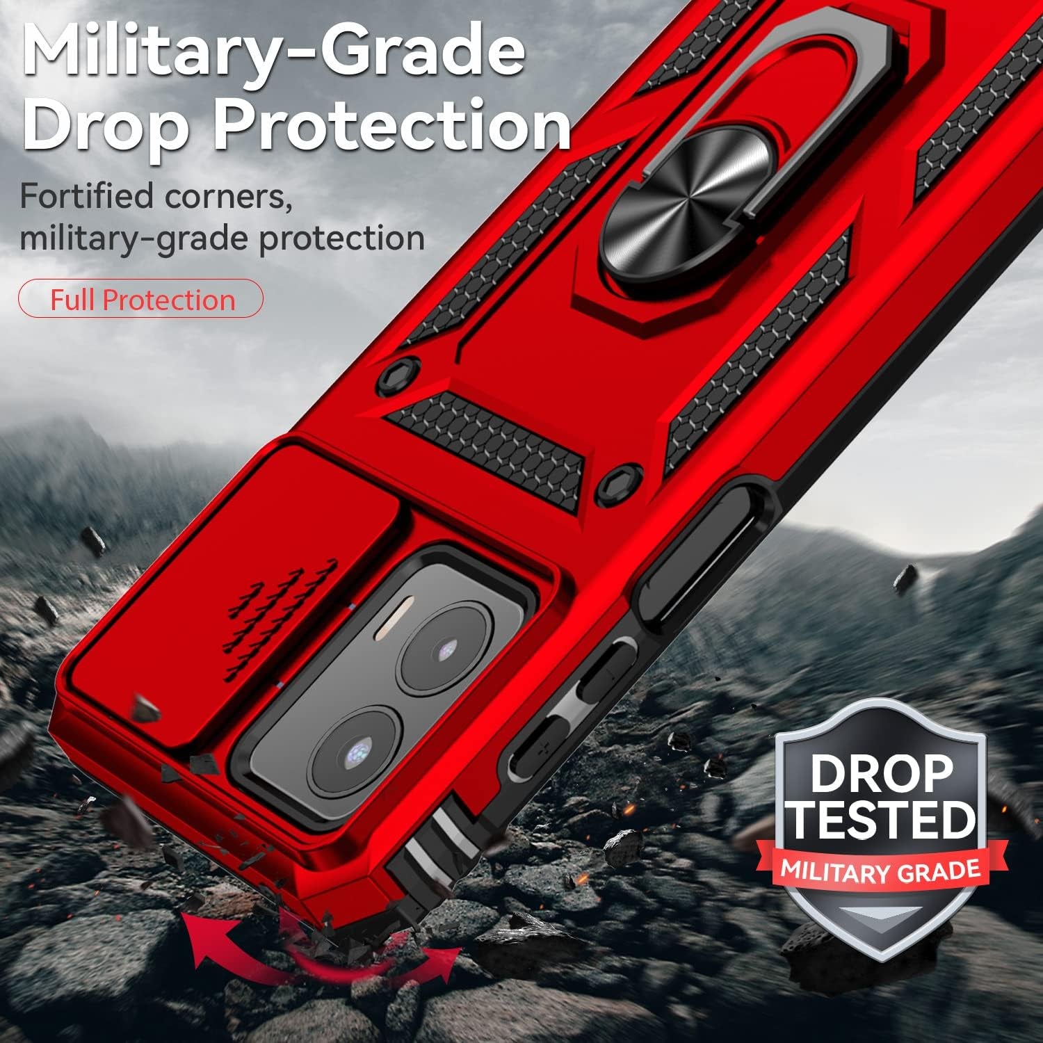 Sunstory for Motorola Moto G 5G 2023 Case with Tempered Glass Screen Protector & Slide Camera Cover & Kickstand, [Military-Grade] Phone Case for Moto G 5G 2023 (Red)  SunStory   