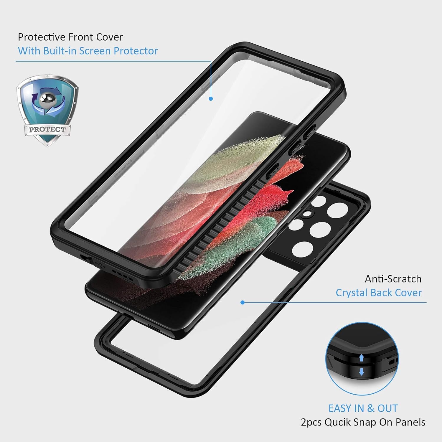 Lanhiem Samsung Galaxy S21 Ultra Case, IP68 Waterproof Dustproof, Built-In Screen Protector, Rugged Full Body Shockproof Protective Phone Cover for Galaxy S21 Ultra 5G 6.8 Inch, Black  Lanhiem   