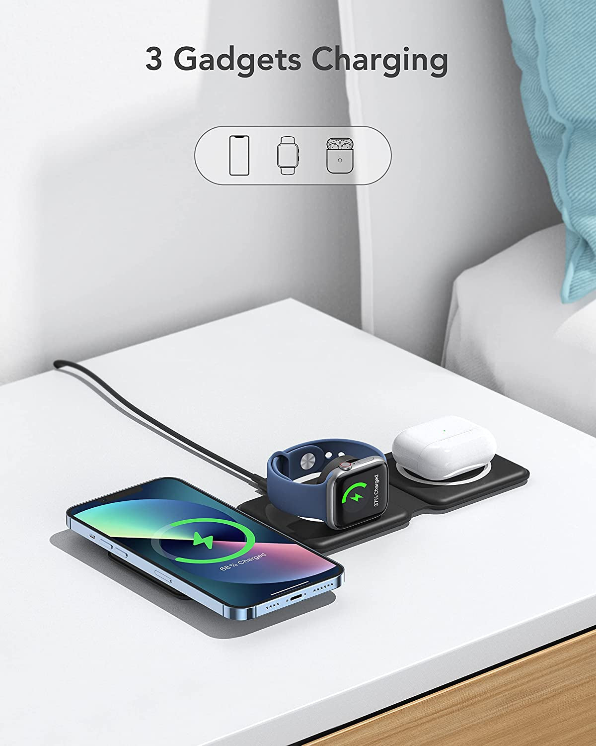 3 in 1 Wireless Charging Station, VEGER Travel Charger for Multiple Devices, Fast Wireless Charging Pad for Iphone 14/13/12/11/X/Xr/Xs/8 Series, Airpods, Apple Watch 7/6/5/4/3, Qi Phones Earbuds More  Shenzhen Autige Technology Co.,Ltd   