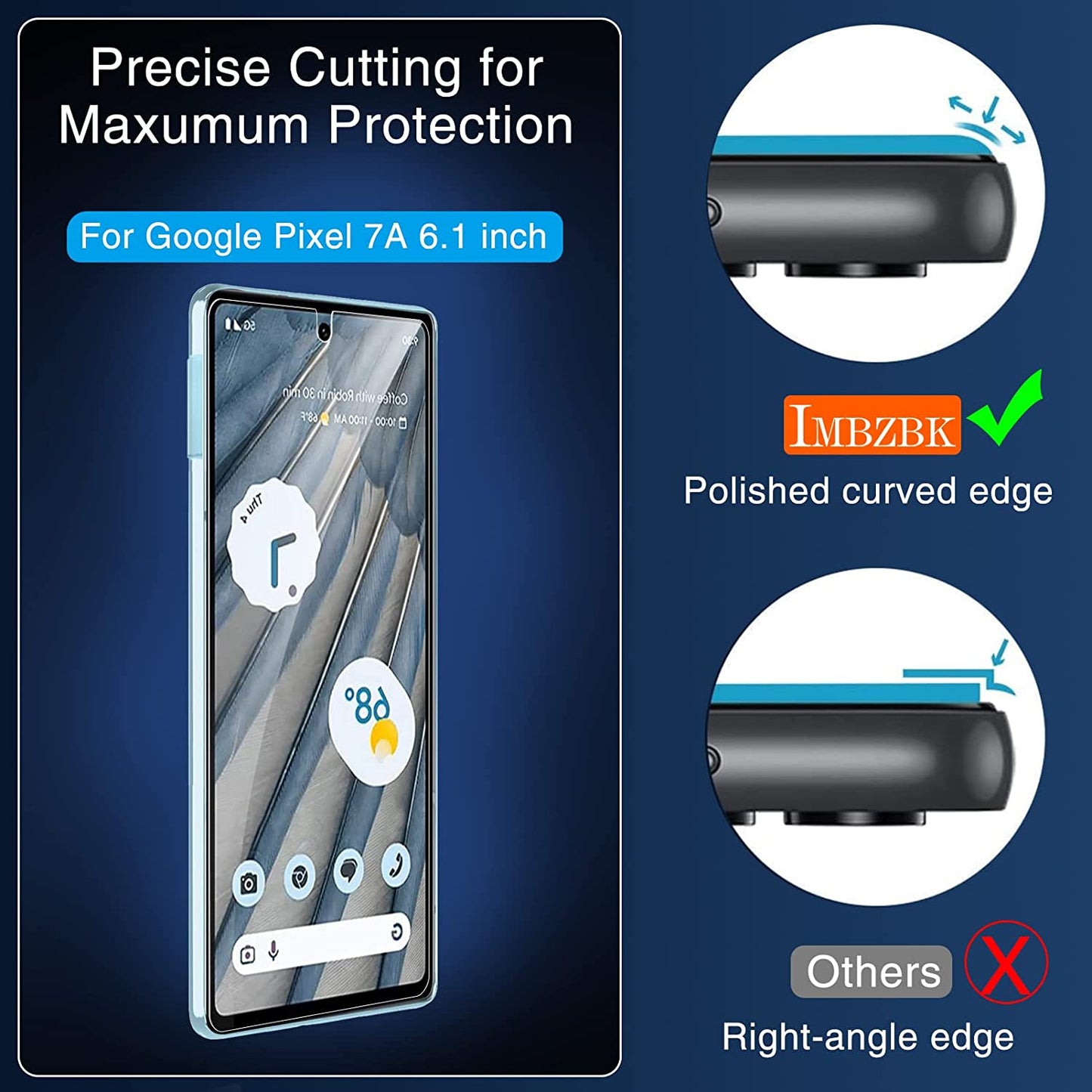 IMBZBK [4+4 Pack for Google Pixel 7A Screen Protector Tempered Glass Accessories 4 Pack Screen Protector with 4 Pack Camera Lens Protector for Pixel 7A Case Friendly Fingerprint Compatible  IMBZBK   