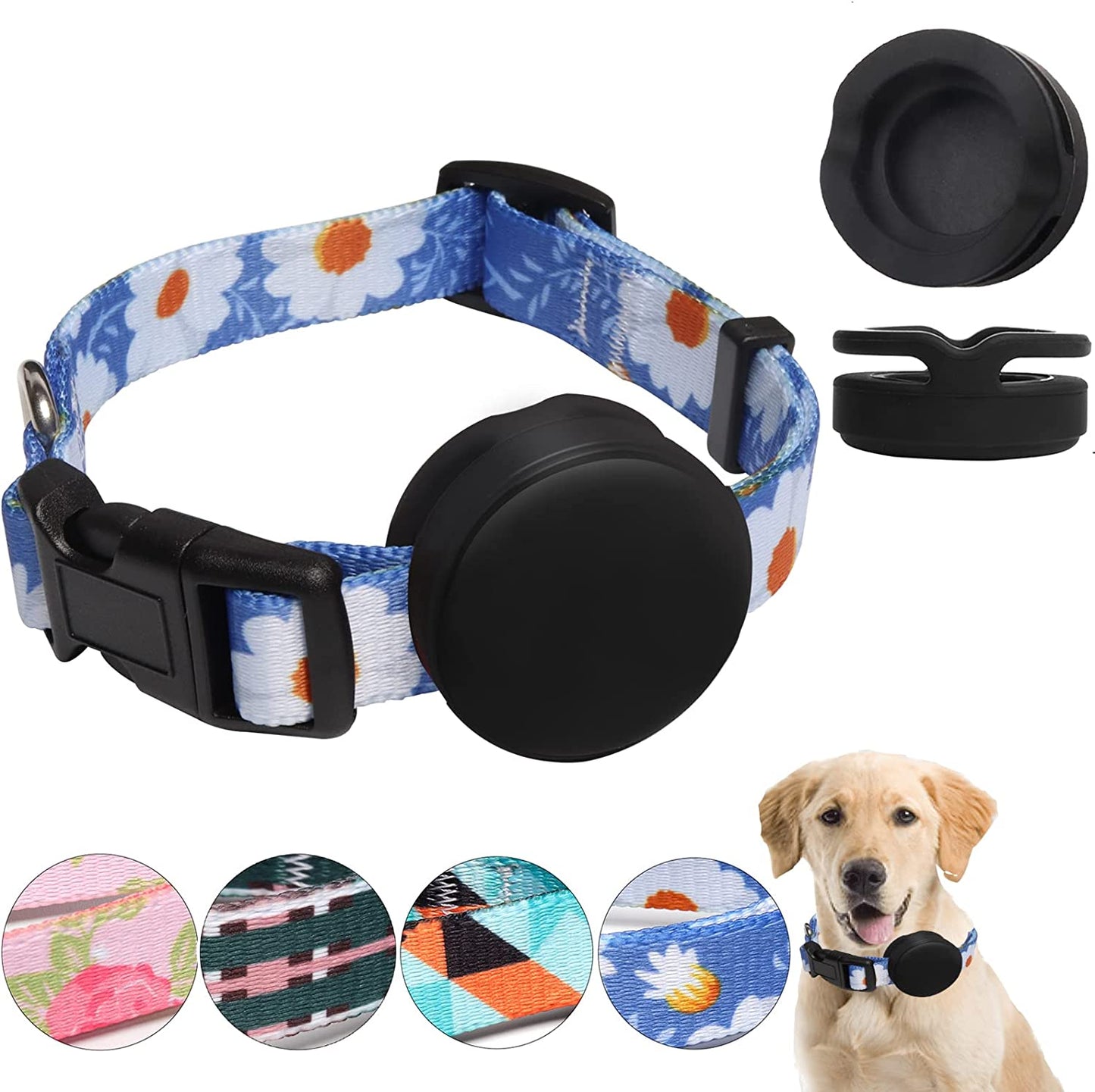 EXIEUSKJ Airtag Dog Collar, Item Finder Case for Apple Airtag 2021, Polyester Pet Cat Puppy Collar with Silicone Airtag Holder for Small, Medium, Large, Dogs,Pink Rose, M: 12.9''-21.6''Neck  dogcollarair618-7 chrysanthemum L:15.7''-25.5'' neck 