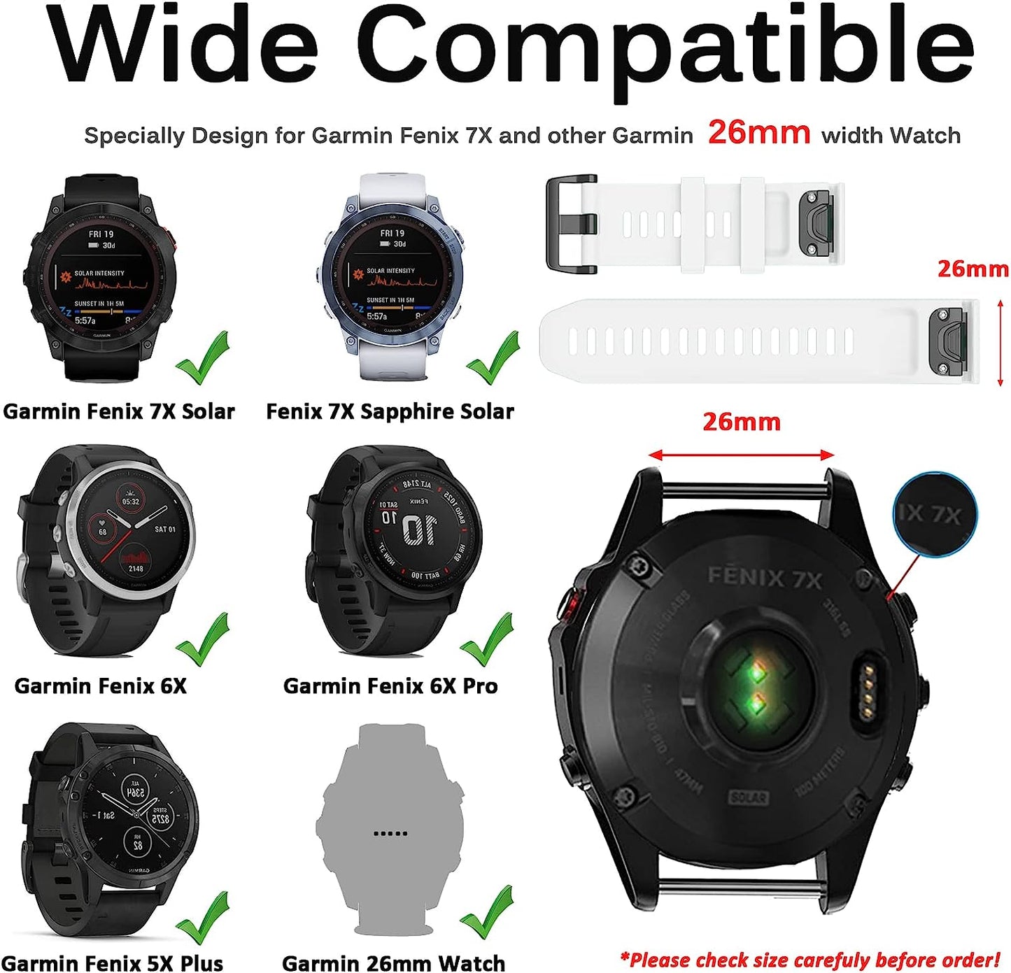 Miimall Compatible for Garmin Fenix 7X Silicone Band, Soft Sport Watch Wristband Women Man Flexible Replacement Band Strap for Garmin Fenix 26Mm 7X/7X Solar/7X Sapphire Solar/6X/5X(Black)  Miimall   