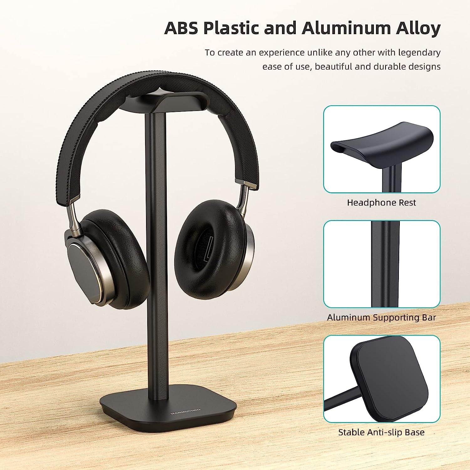 MANMUVIMO Headphone Stand, Desktop Headset Holder Aluminum Earphone Stand for All Gaming Headsets Such as Airpods Max, Sony, Beats, Bose, Sennheiser, Hyperx(Black)  MANMUVIMO   