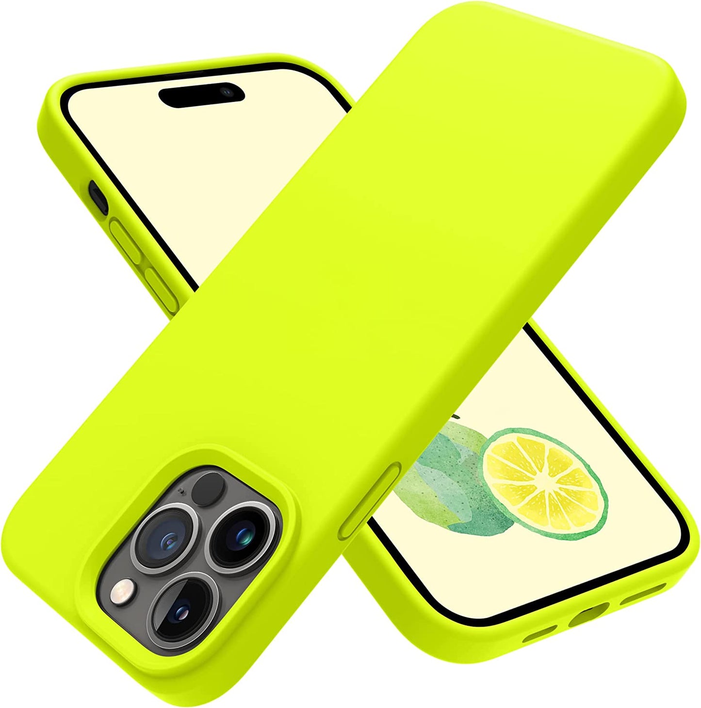 OTOFLY Designed for Iphone 14 Pro Case, Silicone Shockproof Slim Thin Phone Case for Iphone 14 Pro 6.1 Inch (Calke Green)  OTOFLY Direct Fluorescent Yellow  