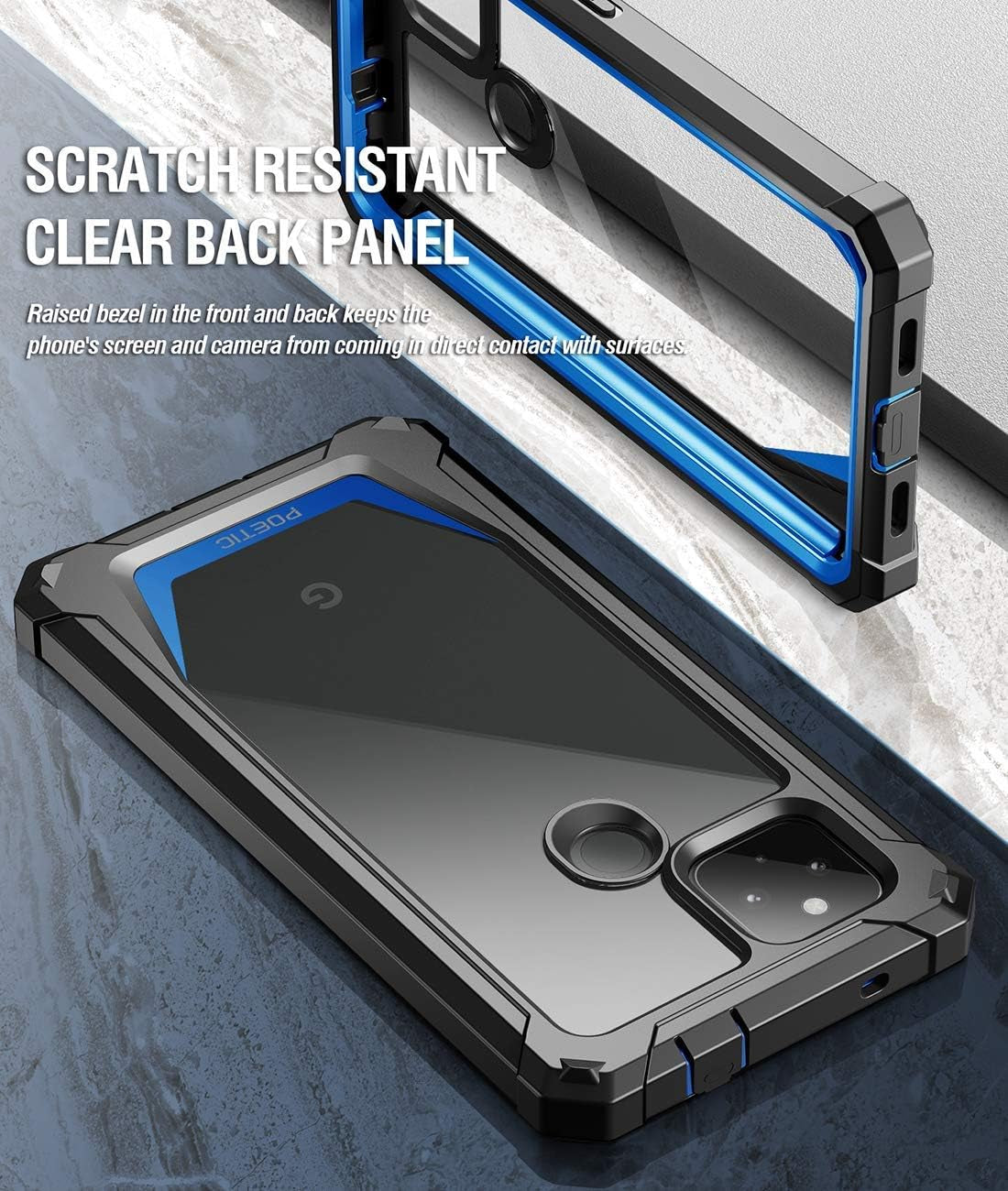 Poetic Guardian Series Designed for Google Pixel 4A 5G Case 6.2 Inch (2020), Full-Body Hybrid Shockproof Bumper Cover with Built-In-Screen Protector, Blue/Clear  Poetic   