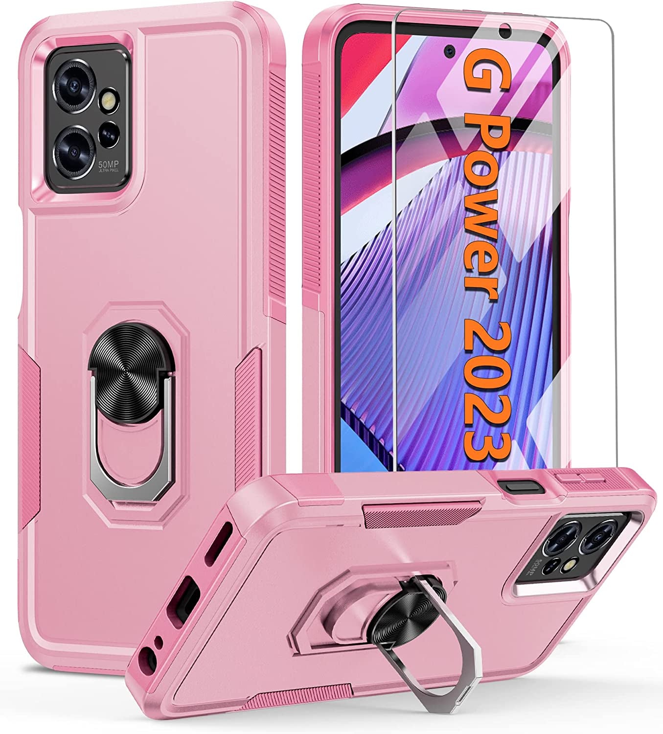 FNTCASE for Motorola Moto G-Power-5G 2023 Case: Moto G 5G 2023 Case Dual Layer Shockproof Protective Textured Design Cell Phone Cover Heavy Duty Rugged Tough Back Hardshell Hybrid Slim Basic Case  FNTCASE Z-Girly Pink  