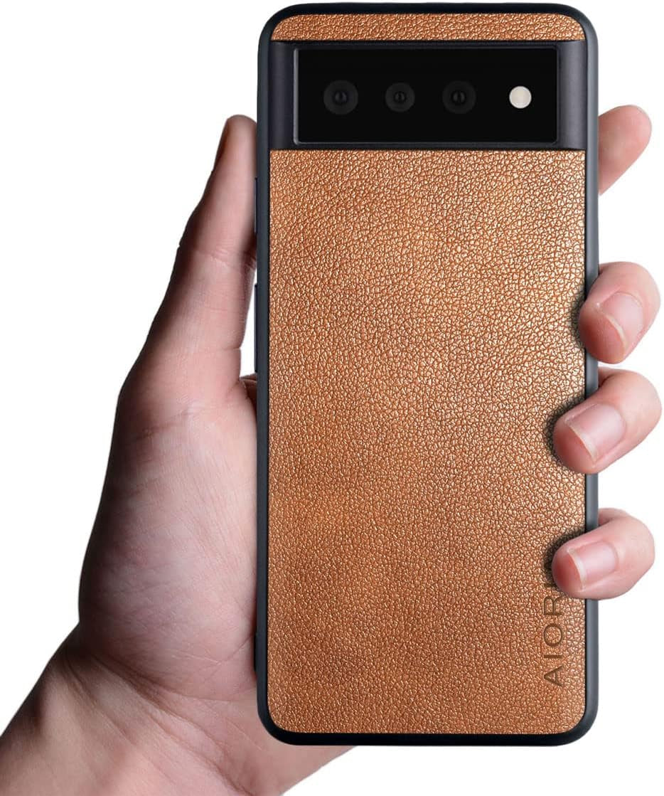 Aioria for Google Pixel 6 Pro Case, 6.71 Inch Premium PU Leather Phone Cover Retro Design Full Protective Case for Google Pixel 6 Pro 5G (Dark Red)  Aioria Orange  