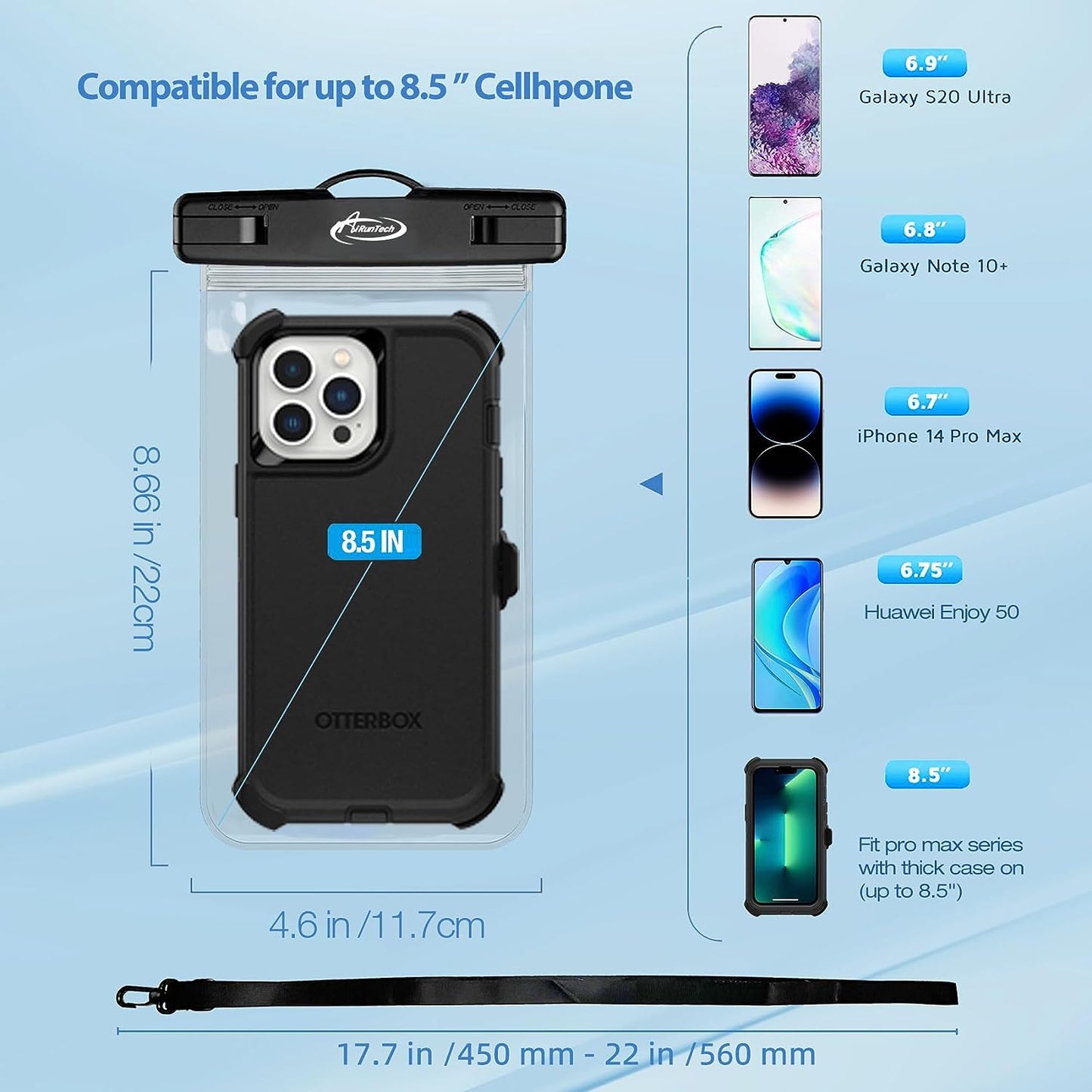 Large Universal Waterproof Case, Airuntech Waterproof Phone Pouch Compatible with Iphone 14 Pro Max/13/12/11/Xr/X/Se//8/7, Galaxy S22/S21, Note 20 Pixel/Oneplus Underwater Phone Protector Vacation  AiRunTech   