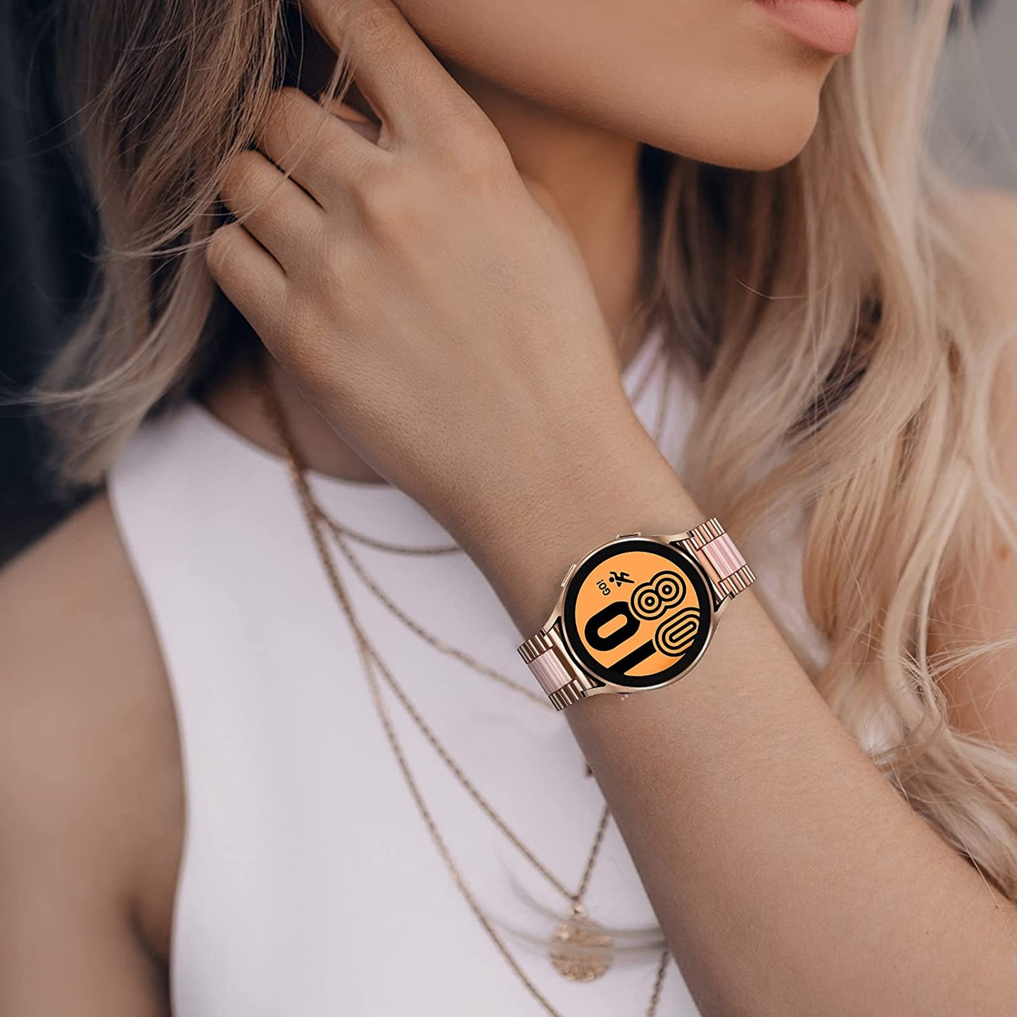 Oribox 20Mm Watch Bands Compatible for Watch Bands, Samsung Galaxy Watch Resin Pink Metal Wristband  ORIbox   