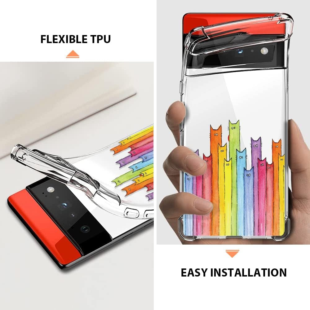 BEIMEITU for Google Pixel 6 Clear Case Kids Cute Cat Colored, Women Girls Kids Cartoon Cat Pattern Lovely Case Cover, Shockproof Protect Girly Phone Case for Google Pixel 6 6.4"  BEIMEITU   