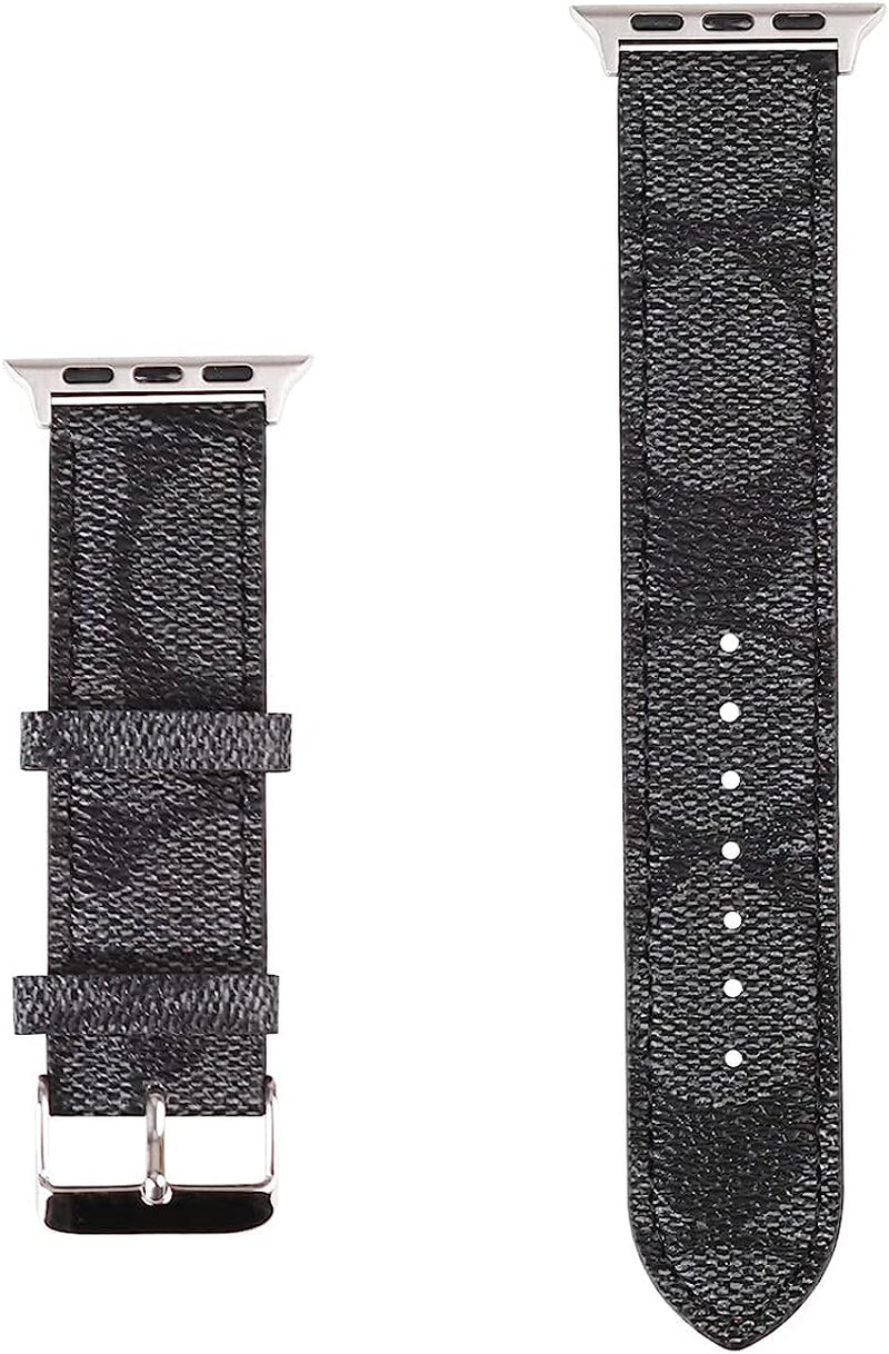 Designer Apple Watch Band Compatible with Apple Watch Leather Band, Luxury Designer Replacement Strap for Iwatch Series 8/7/6/5/4/3/2/1/SE2/SE  YUOPBUGO Black 42mm/44mm/45mm 