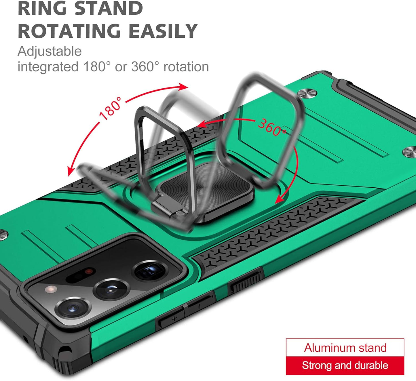 Ymhxcy Galaxy Note 20 Ultra 5G Case with 3D Curved Screen Protector, Armor Grade Case with Rotating Holder Kickstand Non-Slip Hybrid Rugged Phone Case for Samsung Note 20 Ultra-Kk Dark Green  YmhxcY   