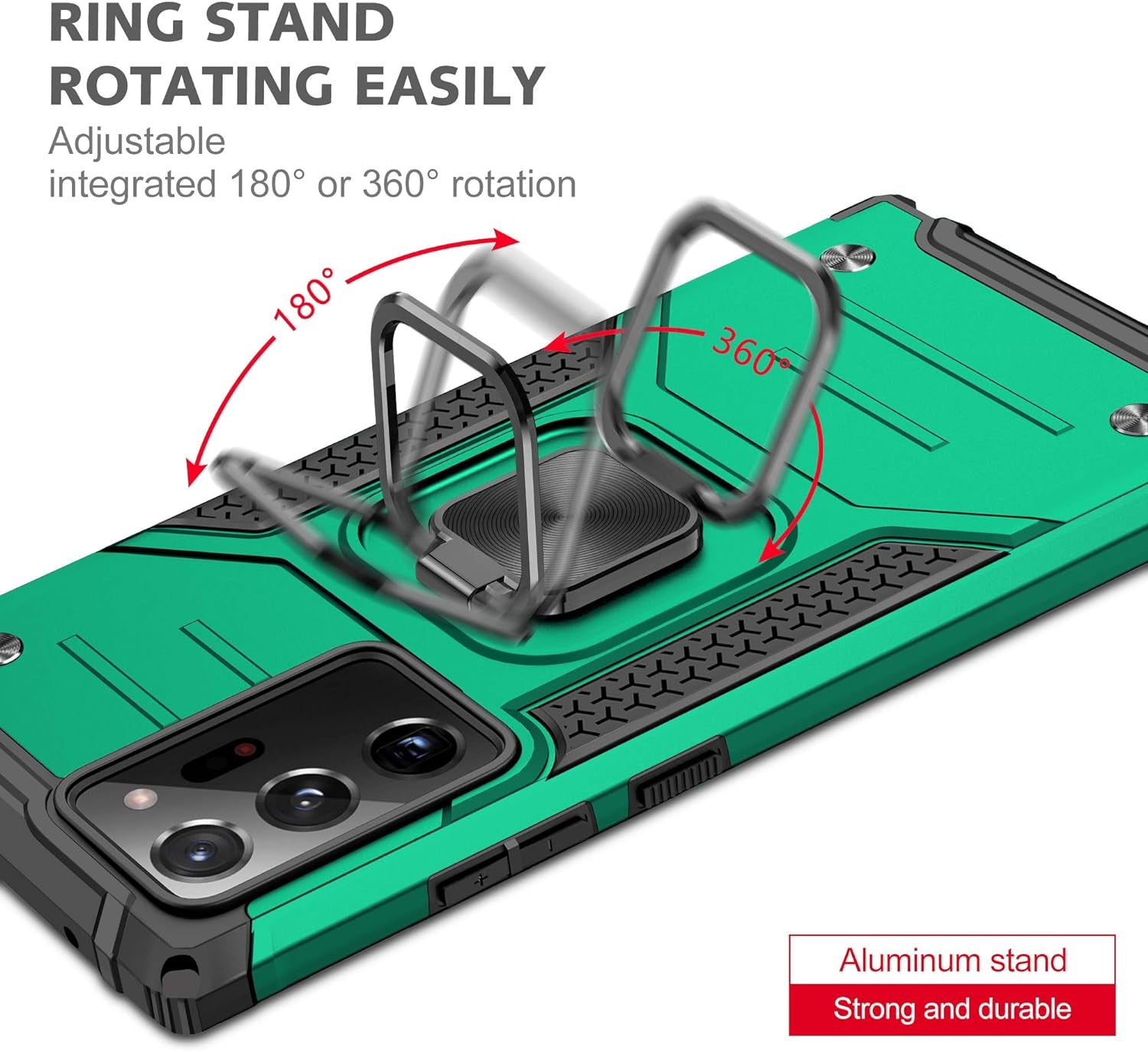 Ymhxcy Galaxy Note 20 Ultra 5G Case with 3D Curved Screen Protector, Armor Grade Case with Rotating Holder Kickstand Non-Slip Hybrid Rugged Phone Case for Samsung Note 20 Ultra-Kk Dark Green  YmhxcY   