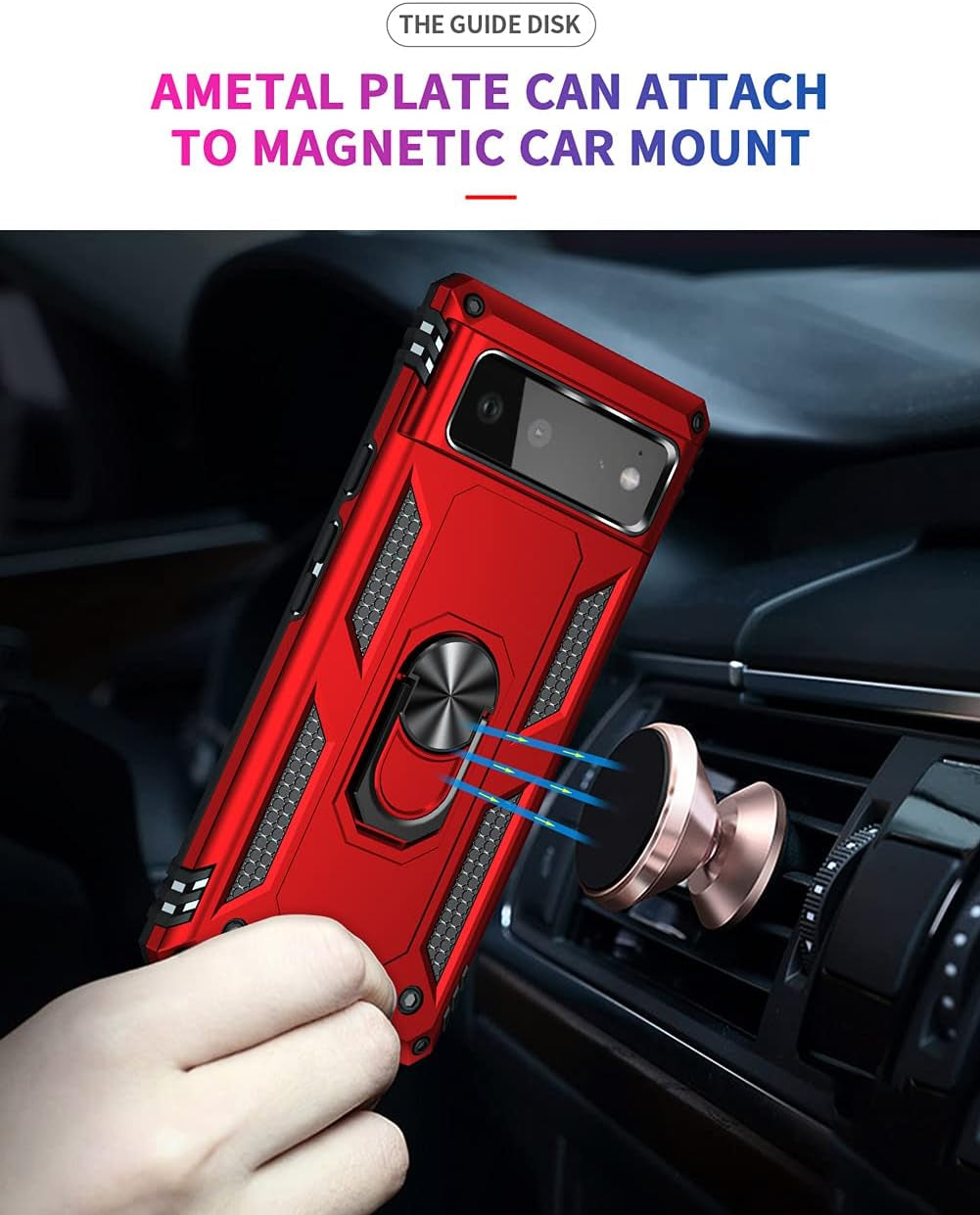 Androgate Designed for Google Pixel 6 Case with HD Screen Protectors, Military-Grade Metal Ring Holder Kickstand 15Ft Drop Tested Shockproof Cover Case for Pixel 6 Red  Androgate   