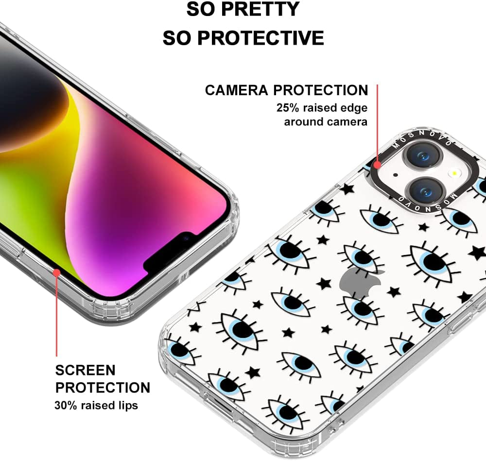 MOSNOVO Compatible with Iphone 14 Case, [Buffertech 6.6 Ft Drop Impact] [Anti Peel off Tech] Clear TPU Shockproof Bumper Phone Case Cover with Evil Eyes Designed for Iphone 14 6.1"  MOSNOVO   