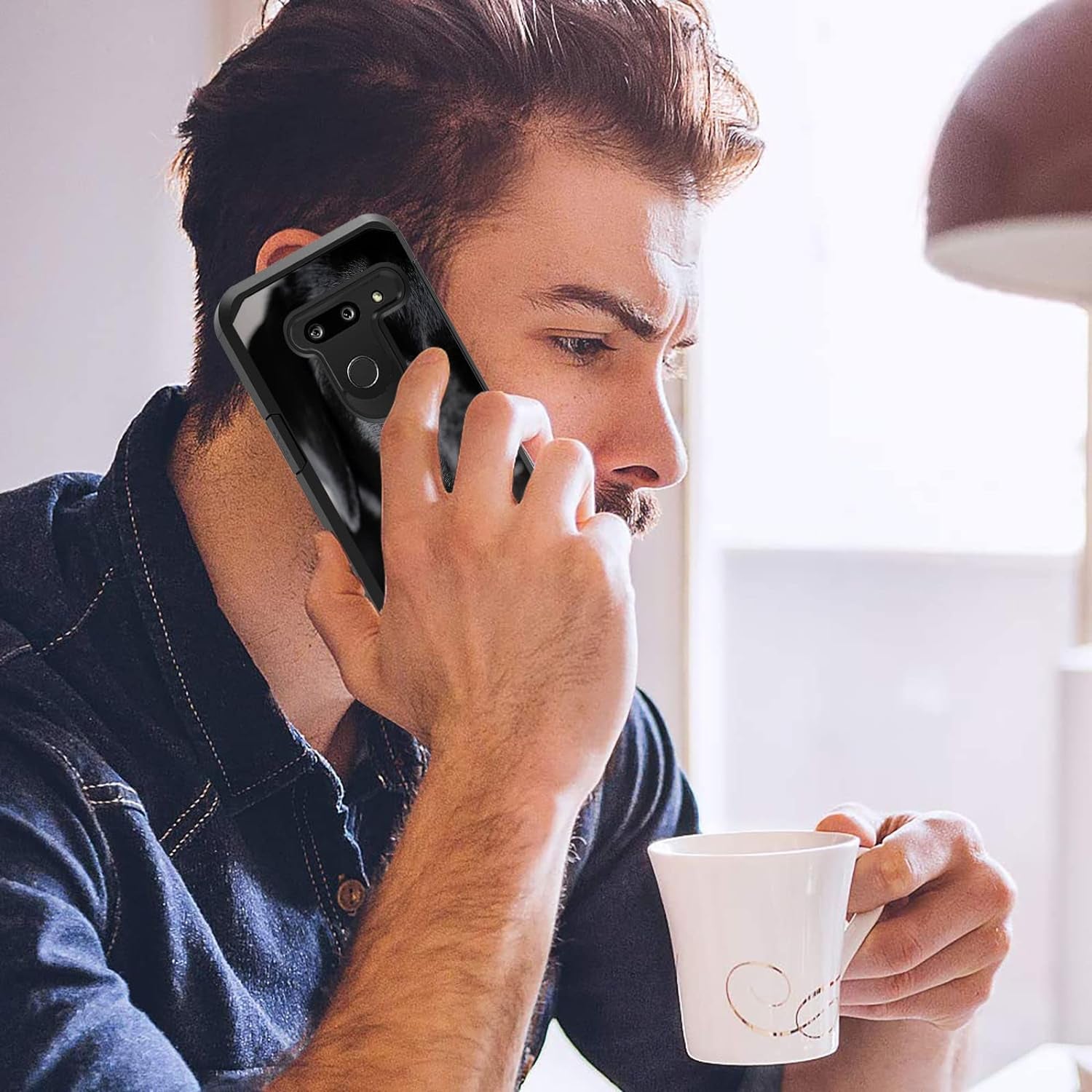 FQTBCEARI Case for LG G8 Thinq/Lg G8S Thinq/Lg G8, 2 in 1 Hybrid Hard PC & Soft Silicone Heavy Duty Dual Layer Shockproof Full-Body Protection Case - Black Dog Labrador  chatham   