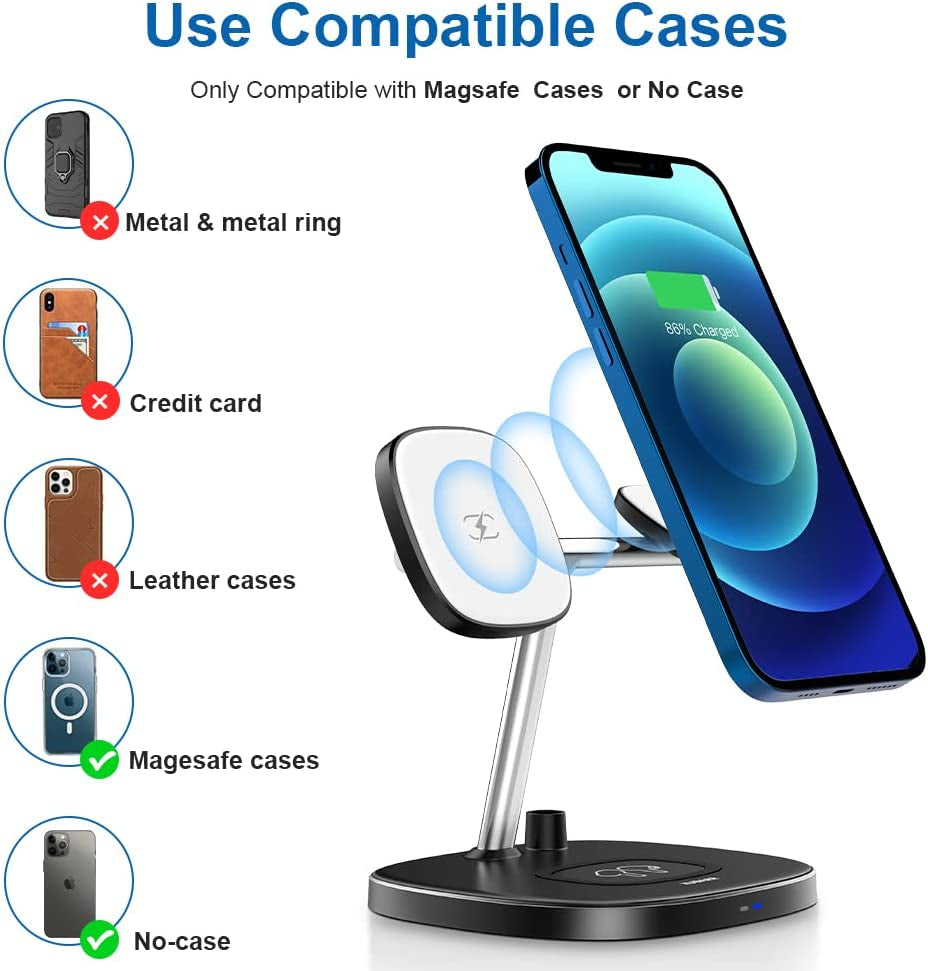 ZUBARR 4 in 1 Fast Wireless Charger, Magnetic Wireless Charging Station Compatible with Iphone 14/13/12 Series, Iwatch SE/6/5/4/3/2, Airpods 2/Pro and Pencil 1Nd with QC 3.0 Adapter  ZUBARR   