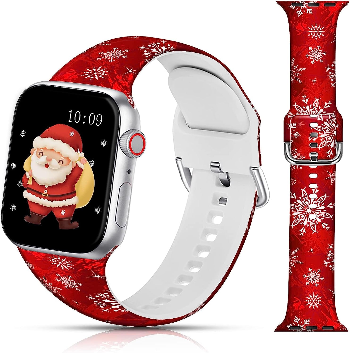 LAACO Silicone Sport Bands Compatible with Apple Watch 49Mm 45Mm 44Mm 42Mm 41Mm 40Mm 38Mm for Women Men Girls, Floral Design Replacment Strap for Iwatch SE Utral/Series 8/7/6/5/4/3/2/1  LAACO Red Snowflakes 38mm/40mm/41mm 