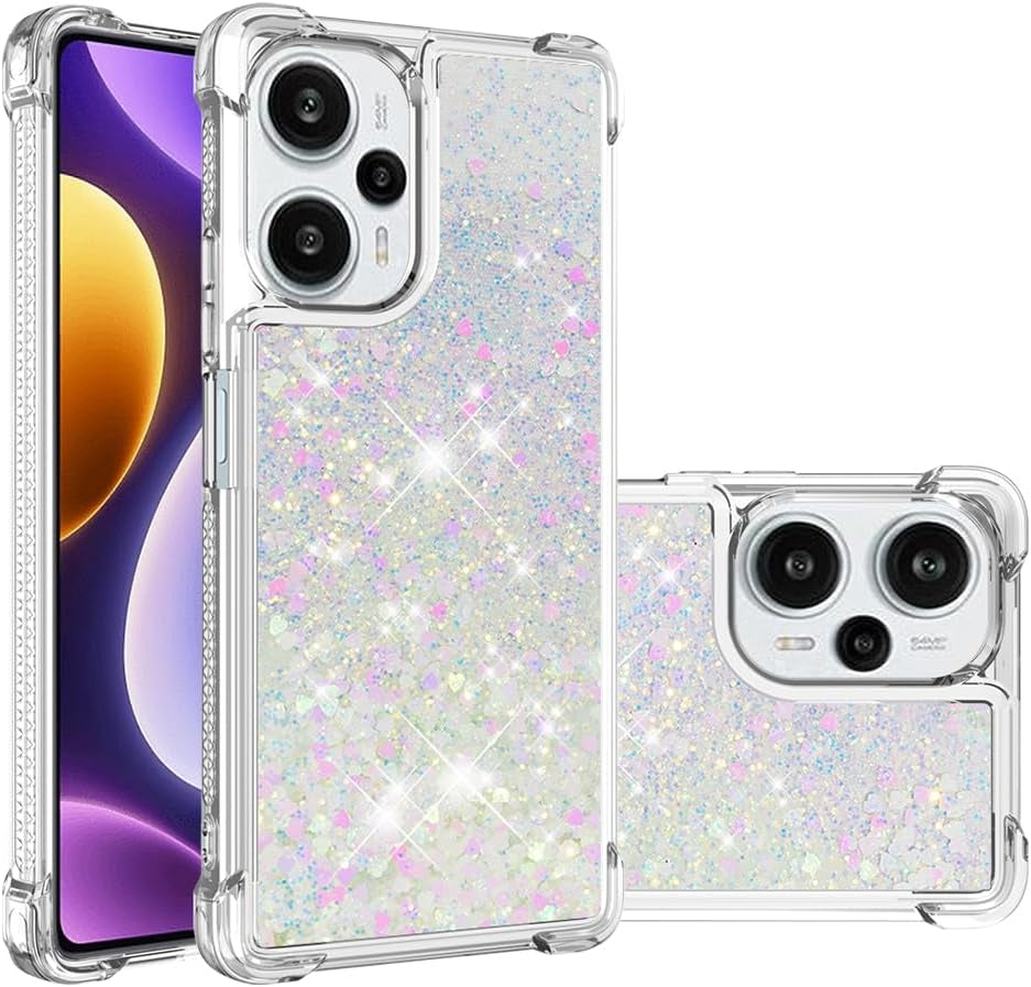 LEMAXELERS Case for Xiaomi Poco F5 5G, Bling Glitter Liquid Clear Case Floating Quicksand Shockproof Protective Sparkle Silicone Soft TPU Case for Xiaomi Poco F5 5G. YBL Love Rose  LEMAXELERS Love-8 Xiaomi Poco F5 5G 
