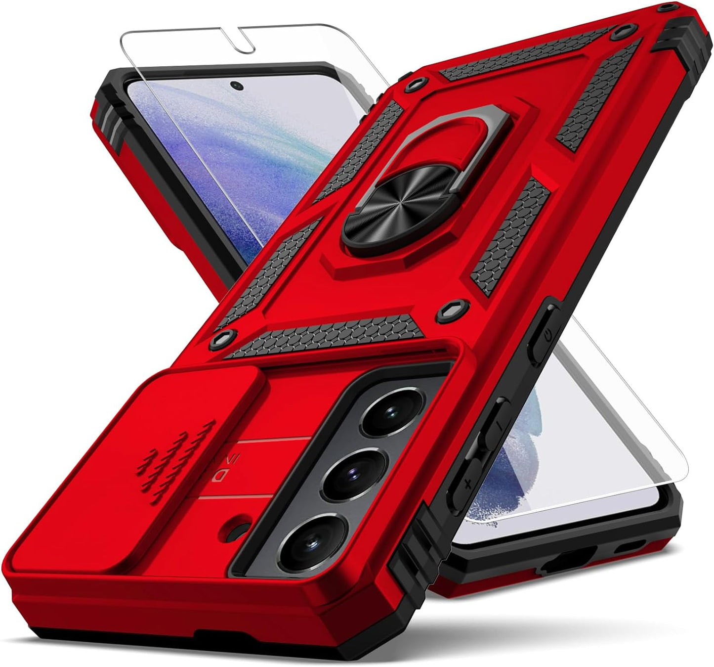 YZOK for Samsung Galaxy S21 Case,With Camera Lens Cover HD Screen Protector,[Military Grade] Ring Car Mount Kickstand Hybrid Hard PC Soft TPU Shockproof Protective Case for Galaxy S21, Purple  YZOK Red  