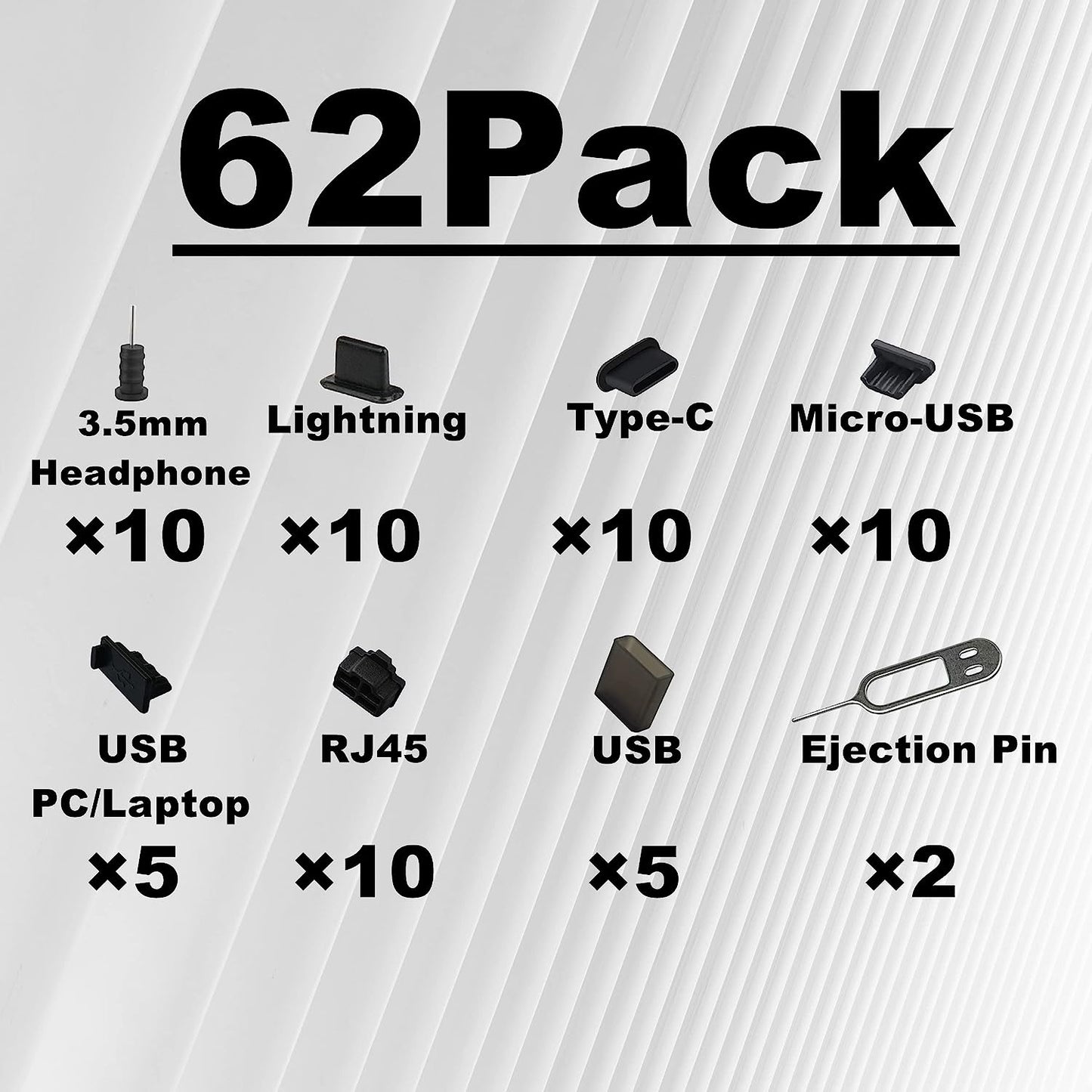 Xiyland Dust Plugs for Iphone Samsung Huawei, 60 PCS Silicone Dustproof Cover + 2 PCS Sim Card Pin Charging Port Plugs USB C Port  XiYland   