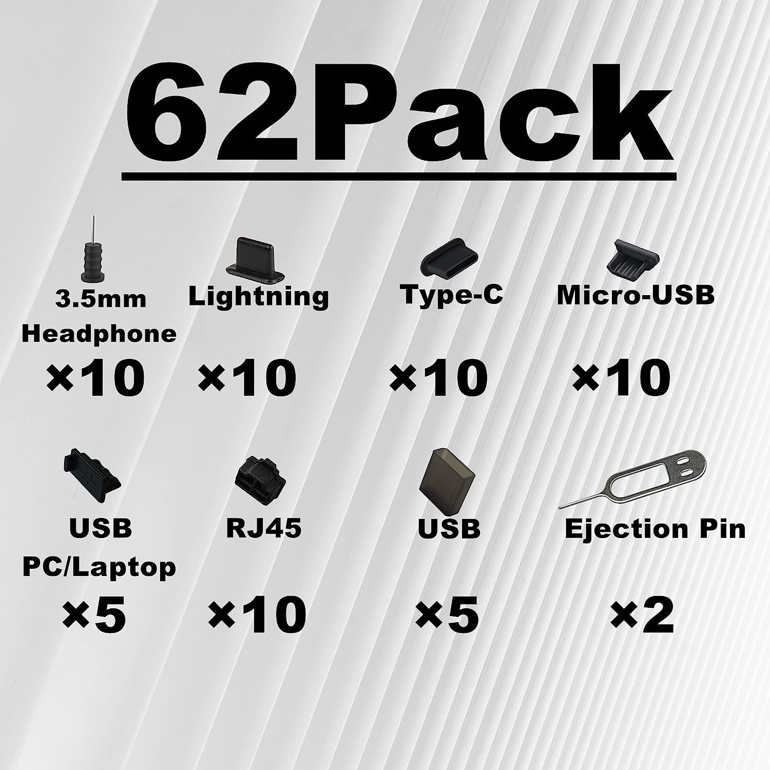 Xiyland Dust Plugs for Iphone Samsung Huawei, 60 PCS Silicone Dustproof Cover + 2 PCS Sim Card Pin Charging Port Plugs USB C Port  XiYland   