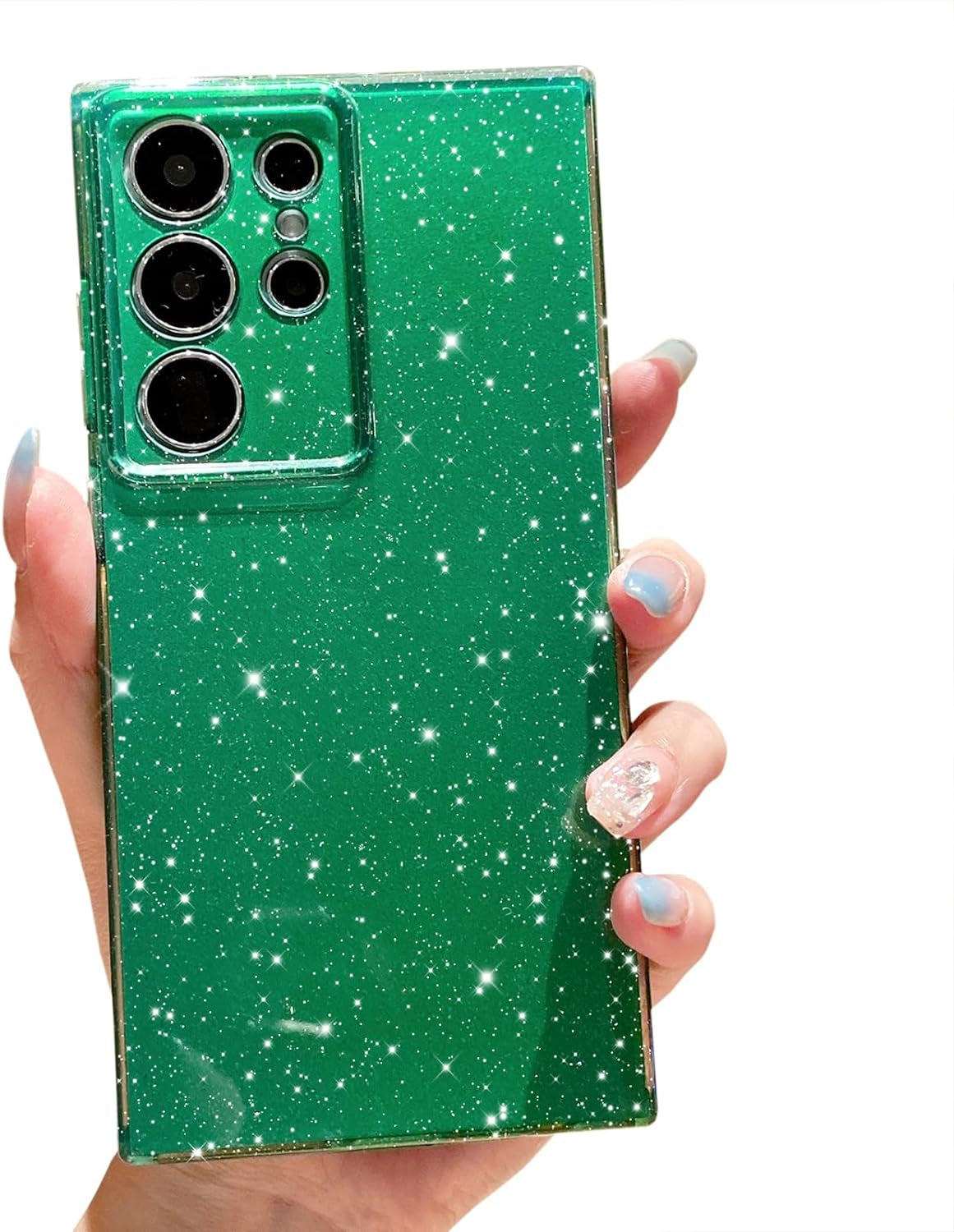 OWLSTAR Compatible with Samsung Galaxy S22 Ultra Case Cute Glitter Neon Bumper, Slim Flexible Protective Sparkly Bling Phone Cover for Women Girls (Hot Pink)  OWLSTAR Alpine Green  