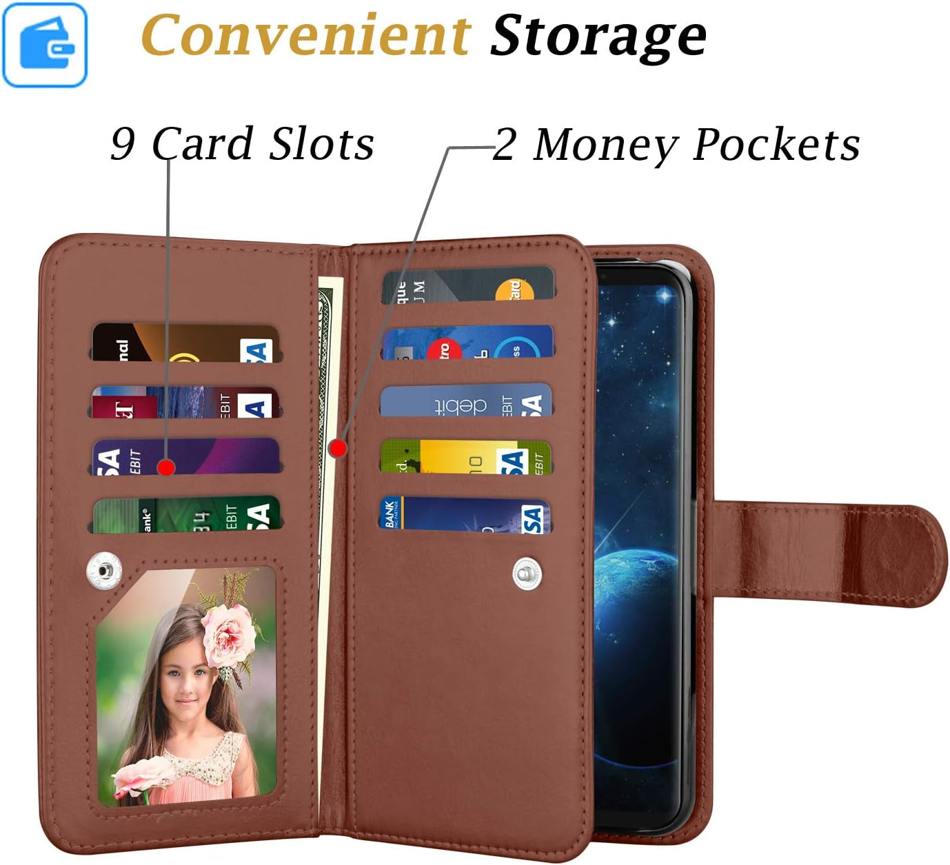 LG V35 Thinq Wallet Case, LG V30 Wallet Case, LG V30 Plus/Lg V30S Thinq/Lg V35 Case Wallet, Takfox PU Leather Folio Flip 9 Card Slots Holder with Lanyard Detachable Magnetic Wallet Case-Brown  Takfox   