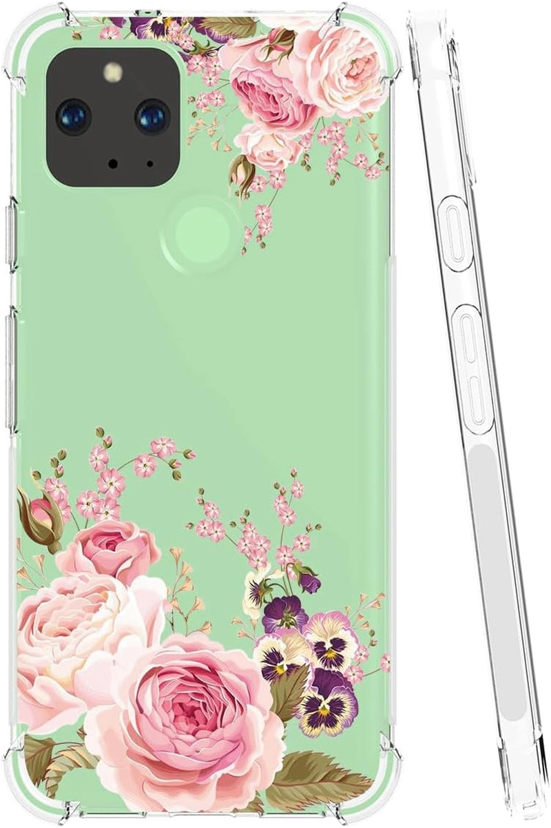 Ueokeird Phone Case for Pixel 5 Case, Google 5 GD1YQ GTT9Q Case Girls Women, Slim Shockproof Clear Floral Pattern Soft Flexible TPU Protective Cover for Google Pixel 5 (Rose Flower)  Ueokeird   