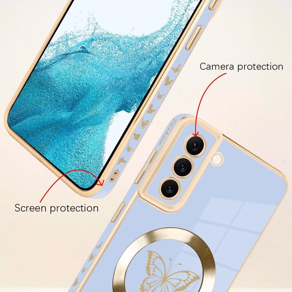Bonoma for Samsung Galaxy S21 plus Case [Support for Magsafe] Butterfly Pattern Magnetic Plating Screen Protector Luxury Elegant Case Camera Protector Shockproof Protective Corner Back Cover -Blue  Bonoma   