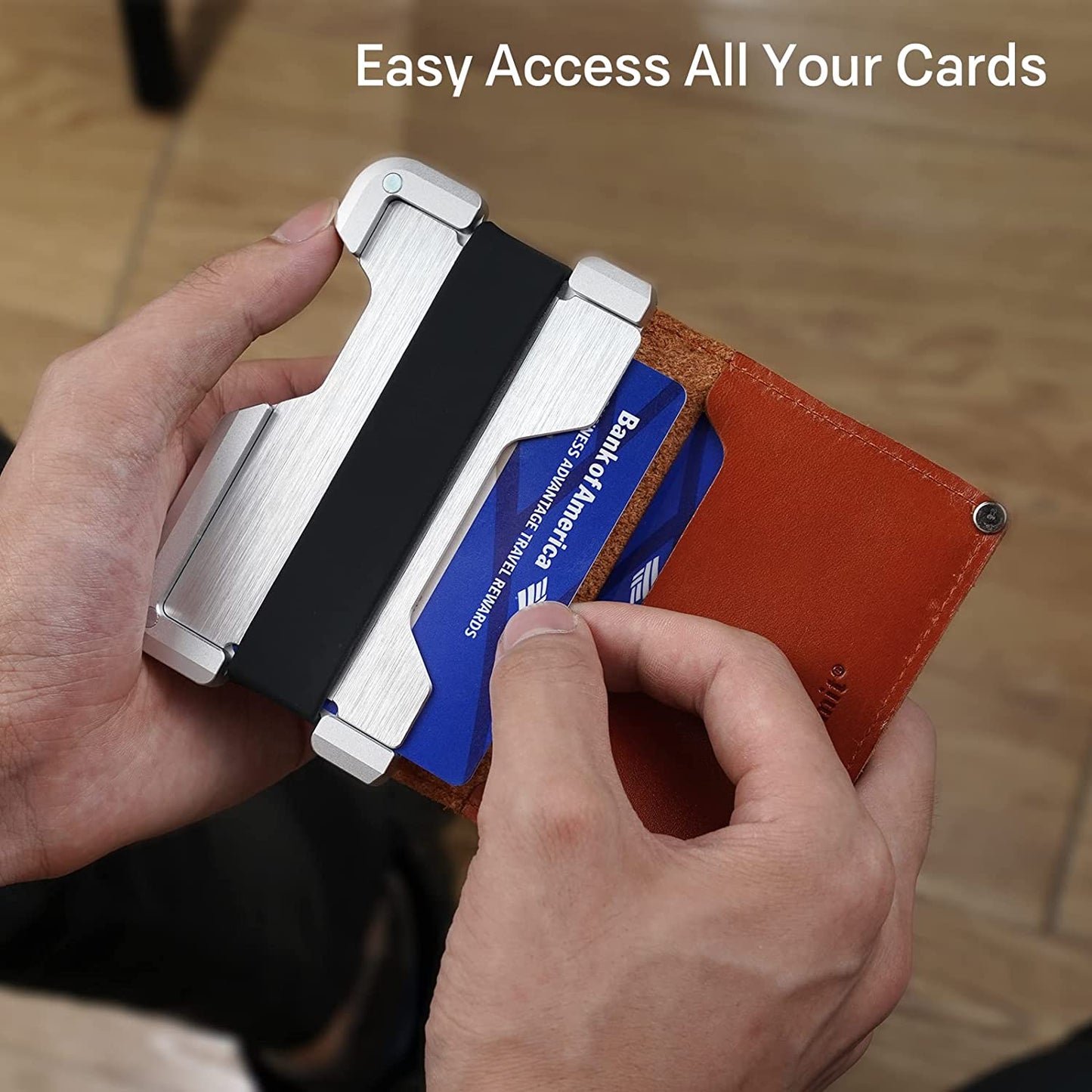 Nekmit Bifold Leather Wallet for Men - Tactical Metal Wallet with RFID Blocking, ID Window and Gift Box - Slim Minimalist Front Pocket Wallets Brown  Nekmit   