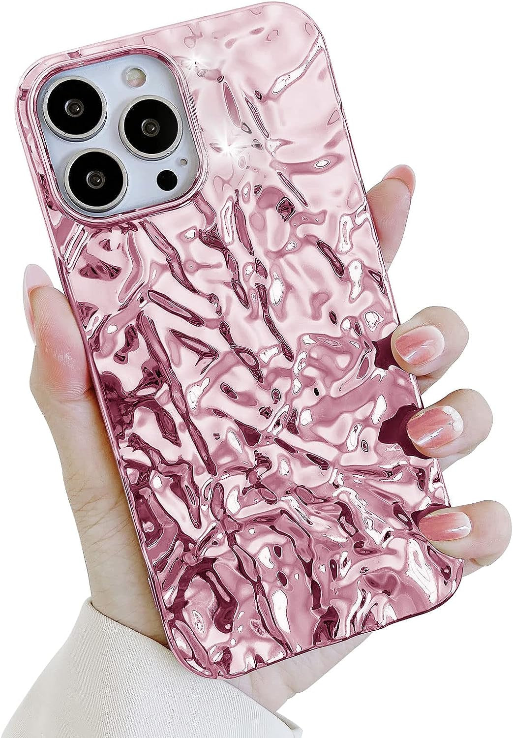 Yebowe Compatible with Iphone 11 Case, Cute 3D Tin Foil Pleated Luxury Phone Cover for Women Girls Cool Bling Designer Soft Silicone Case for Iphone 11, Rose Gold  Yebowe Rose Gold Iphone 14 Pro 