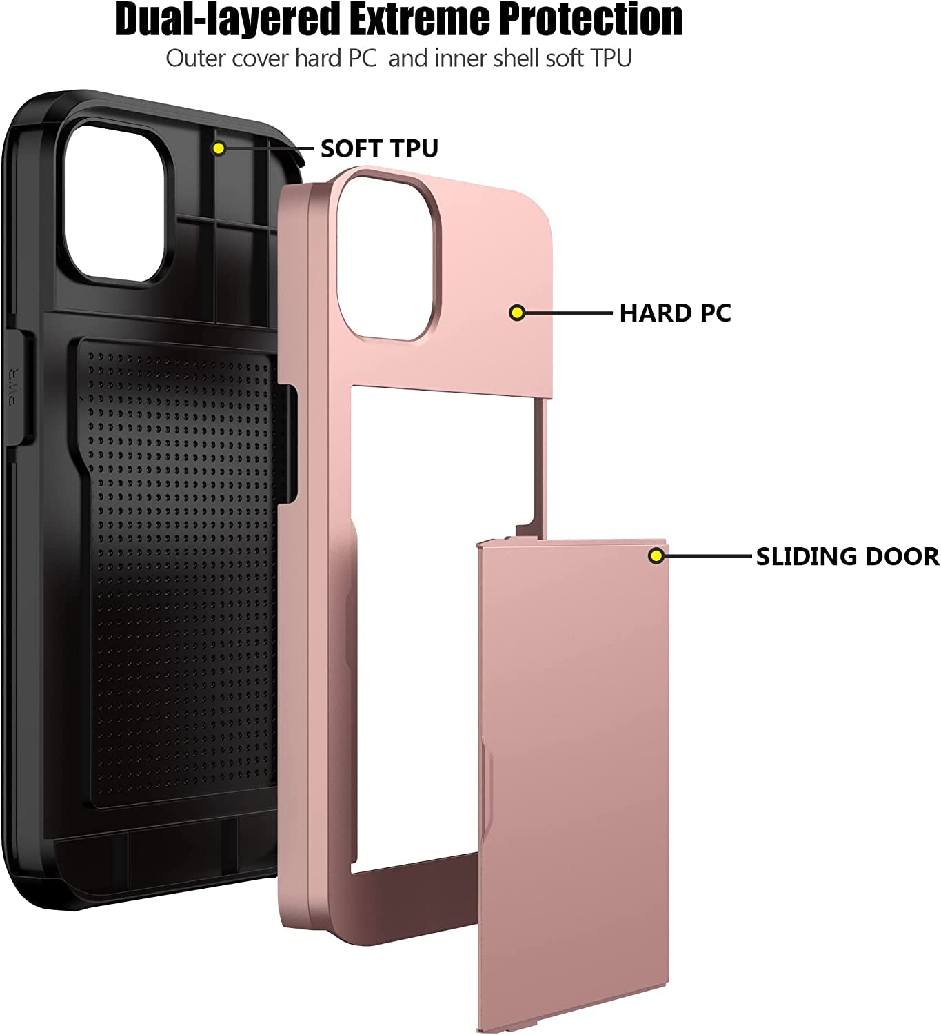 Nvollnoe for Iphone 14 Case with Card Holder Heavy Duty Protective Dual Layer Shockproof Hidden Card Slot Slim Wallet Case for Iphone 14 for Women&Men(Rose Gold)  Nvollnoe   