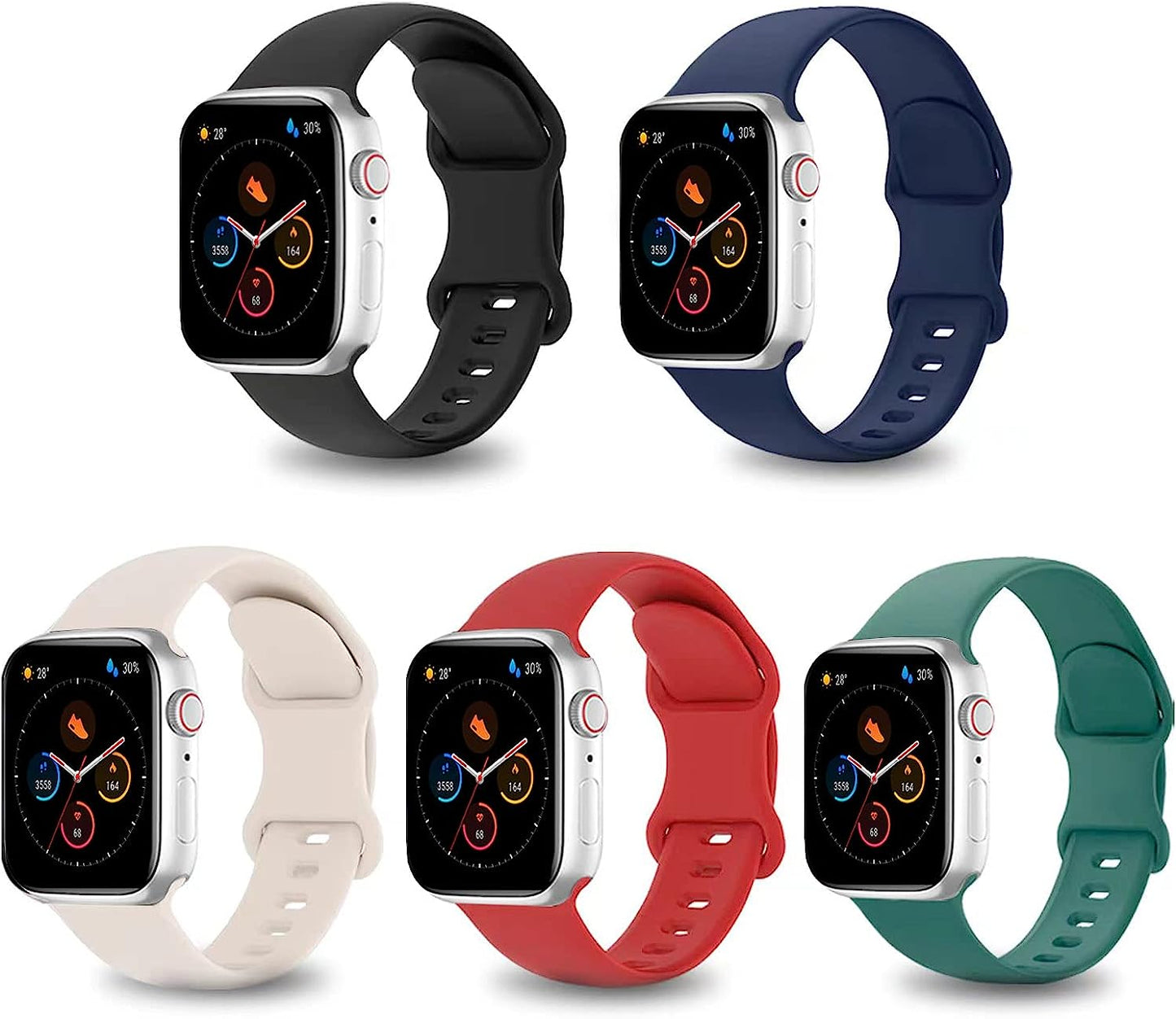5 Pack Silicone Watch Band Compatible with Apple Watch Band 49Mm 45Mm 44Mm 42Mm 41Mm 40Mm 38Mm for Women Men,Smartwatch Bands for Iwatch Ultra SE2 SE Series 8 7 6 5 4 3 2 1  PZAZT   