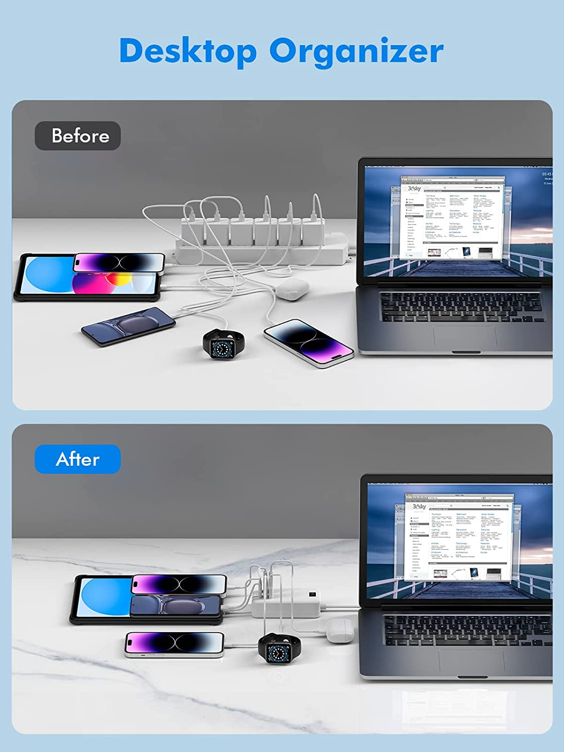 USB Charger, Flymic 6 Port USB Charger Station for Multiple Devices USB Power Strip USB C Charger Block USB Charging Hub for Iphone 14/13 Pro Max/13 Pro/13,Ipad Pro,Switch, Galaxy S21 (White)  Flymic   